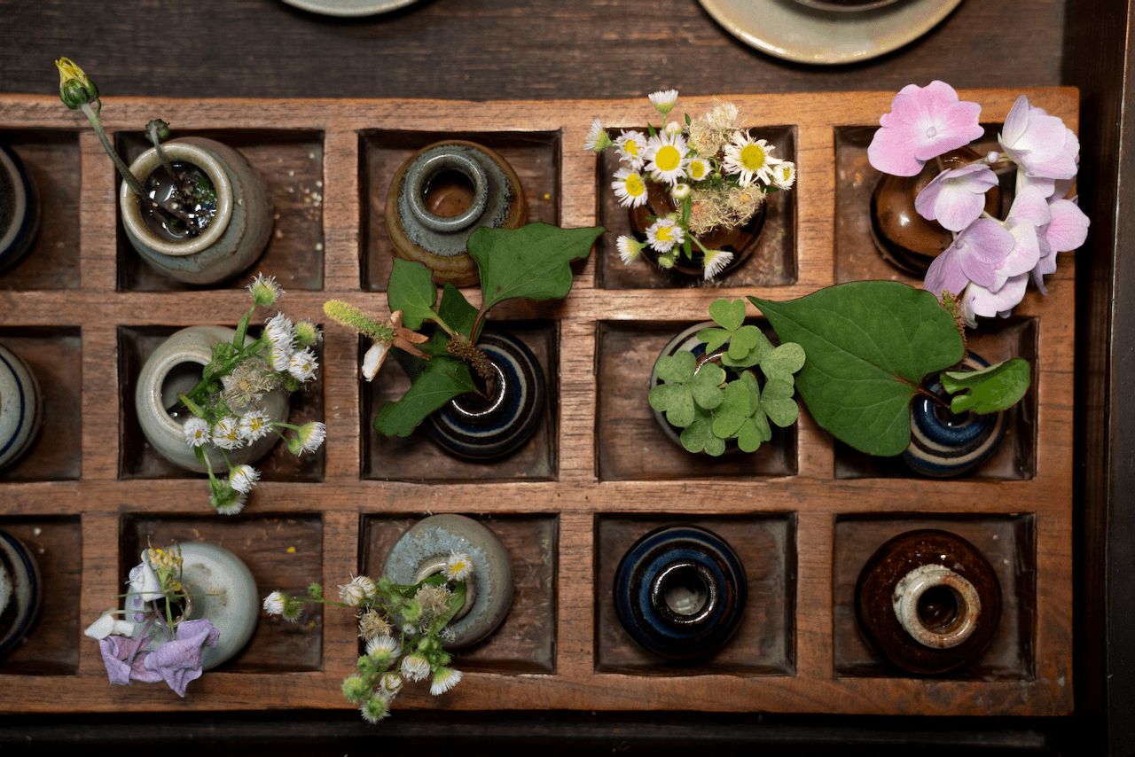 Small pottery vases from above