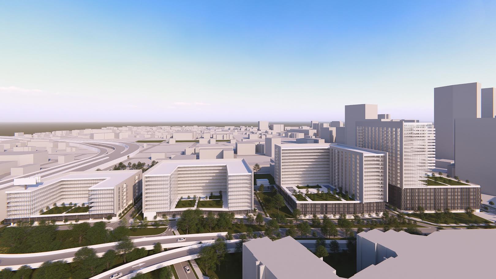 Aerial rendering of the proposed North Downtown Tampa redevelopment project by PMG Affordable