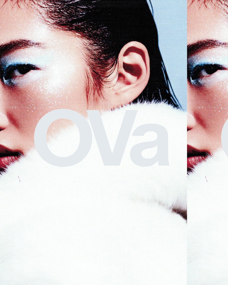 Layout design playing with a photo of a model and OVa's logo.