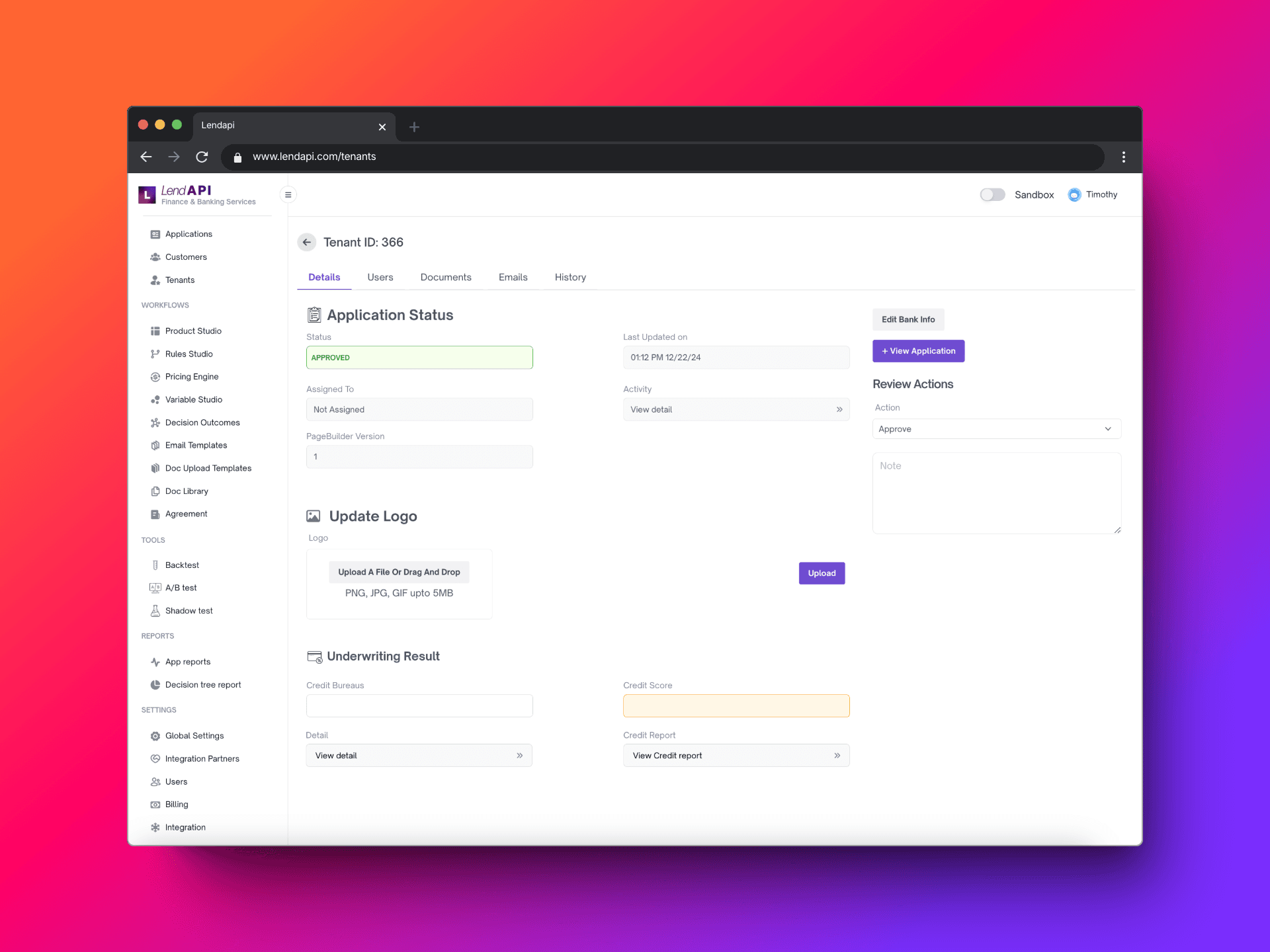 LendAPI Tenant Management - Dec 31st 2024