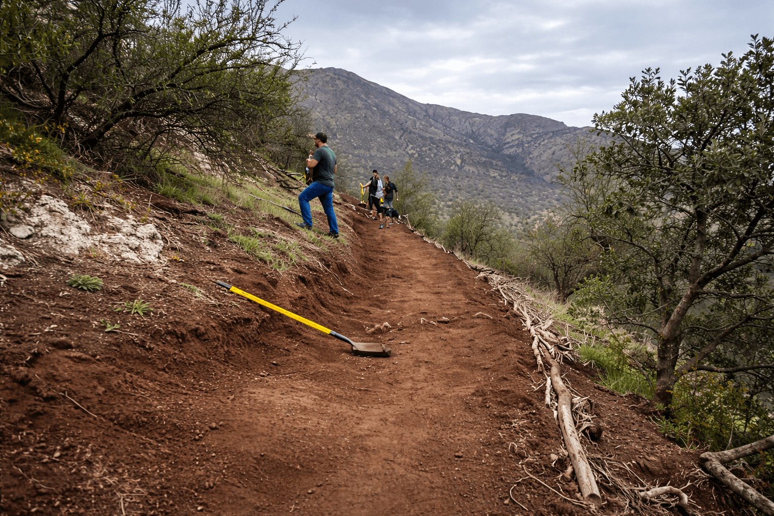 Bicicleta de mountain bike en sendero de montaña con paisaje cordillerano en Chile.