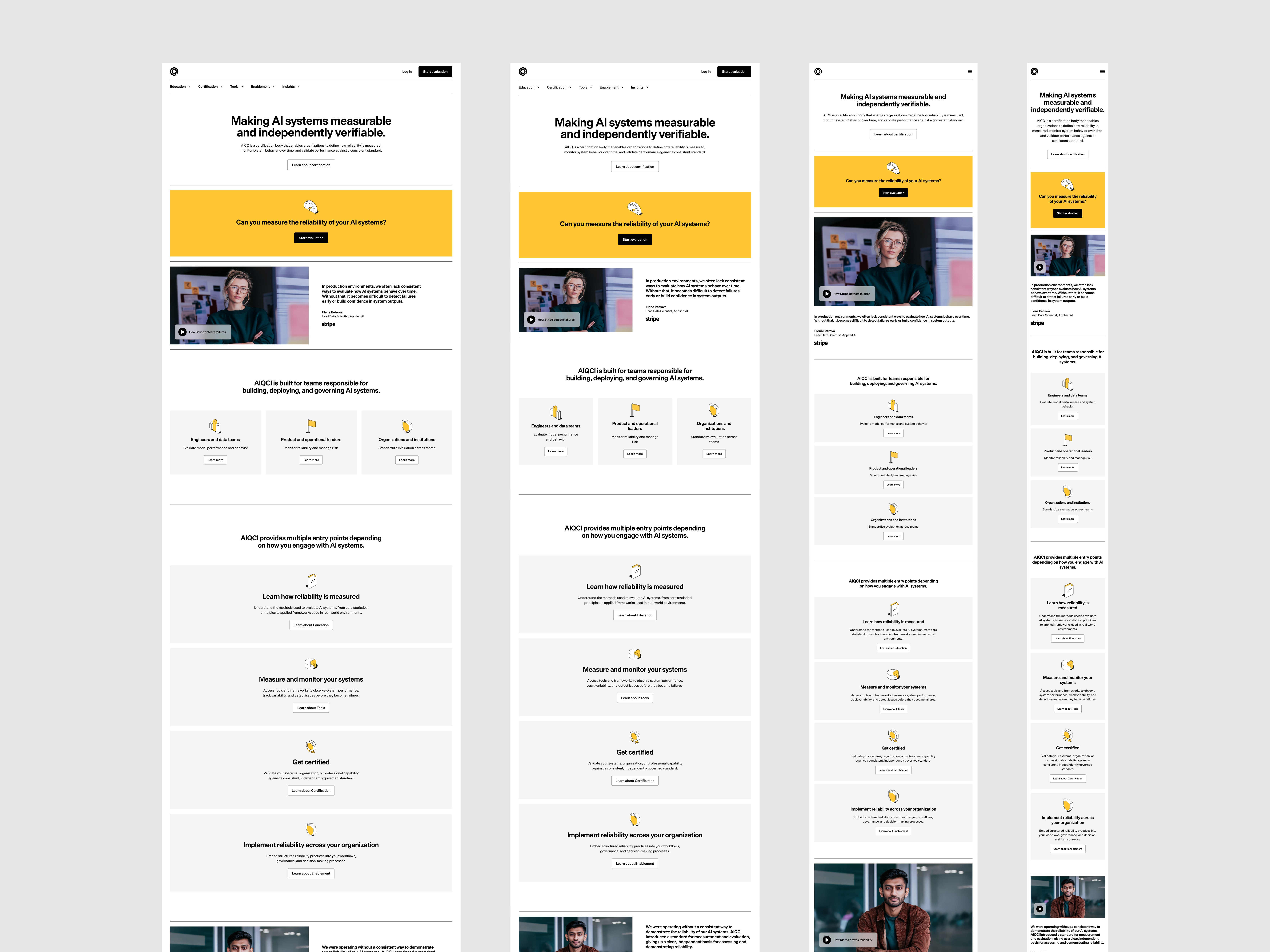 AIQCI responsive layouts adapting navigation, content hierarchy, and evaluation workflows across devices.