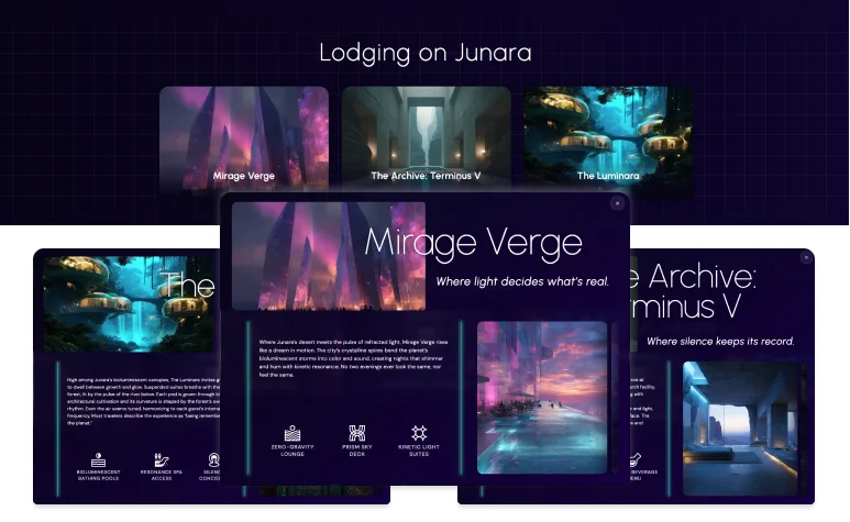 Screenshots of hotel section of Orbiture Junara page