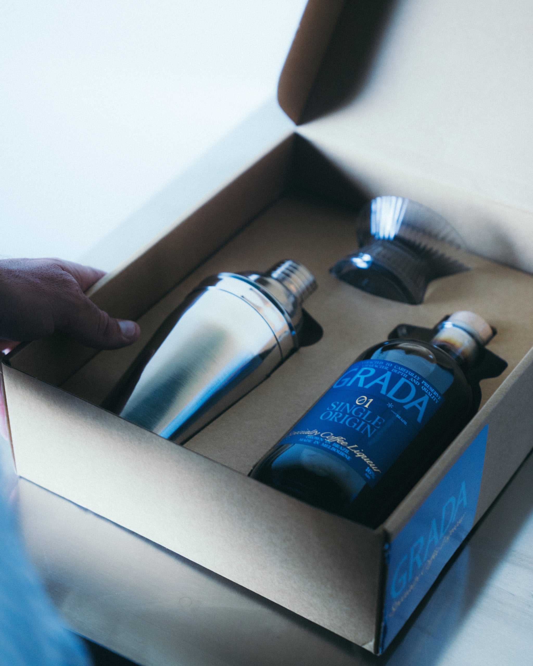 GRADA Gift Box 01 — hand-blown Japanese coupe glass detail.