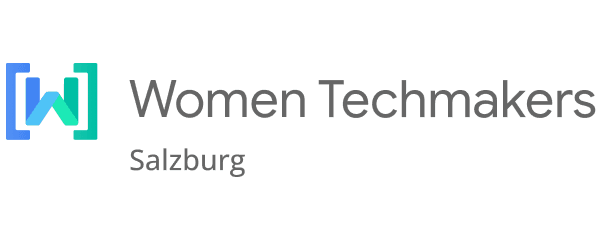 Logo von Women Techmakers Salzburg, mit einem stilisierten 'W' in Blau und Türkis und dem Schriftzug 'Women Techmakers Salzburg' daneben.