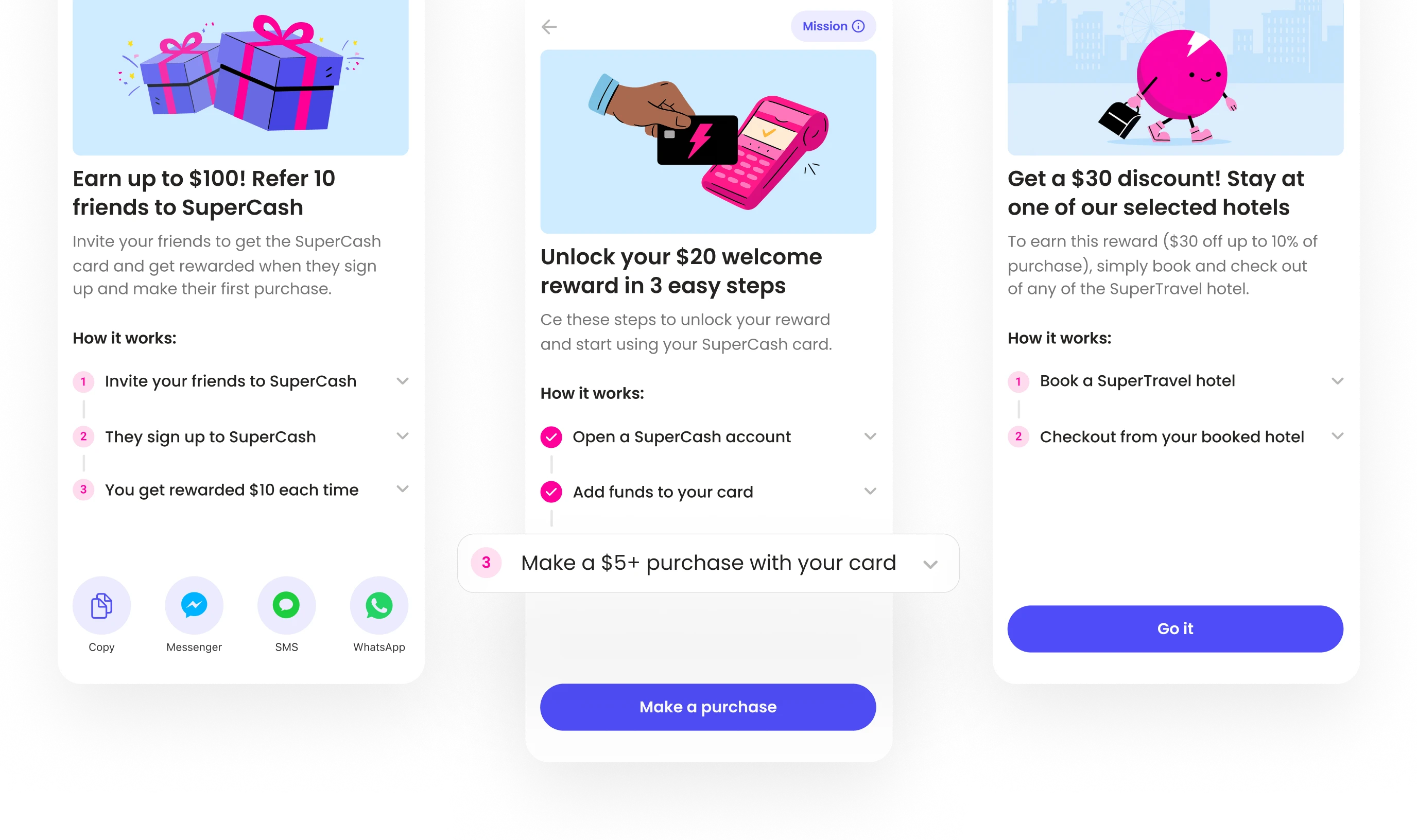 UI mockup of a Super.com Mission encouraging daily logins with a 7-day streak tracker and Disney+ reward, illustrating how habit-building mechanics improved retention and engagement.