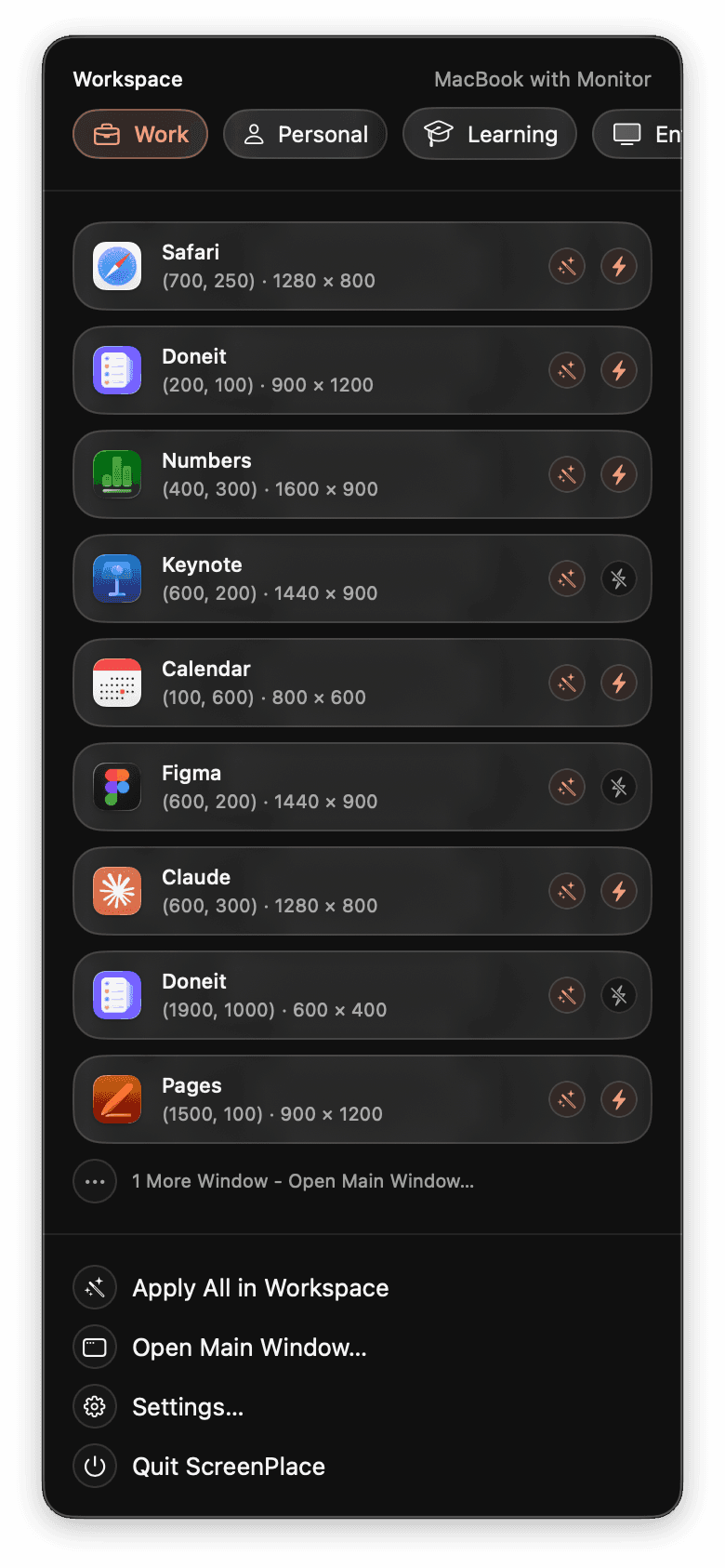 ScreenPlace menu bar app