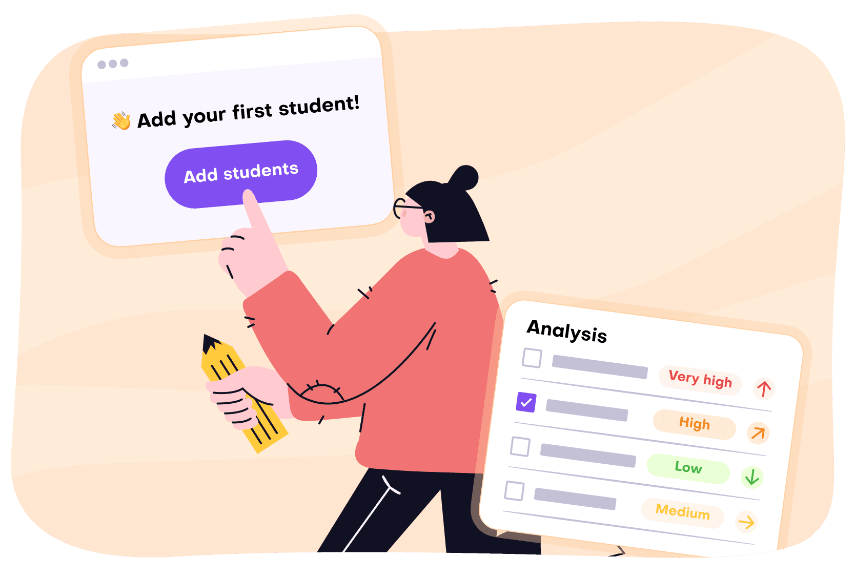 Teacher adding students and receivig classroom report