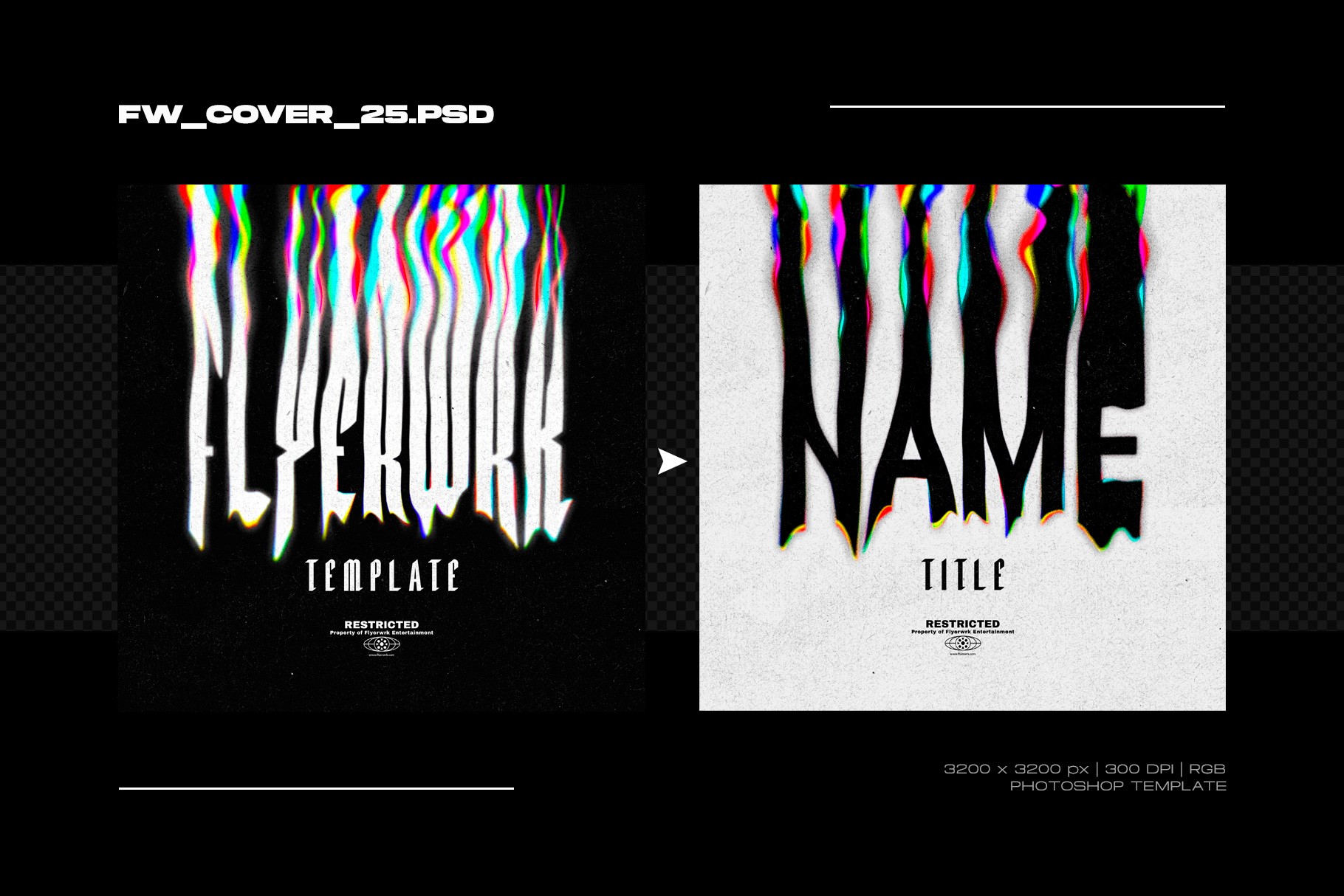 Vertical glitch typography design with a plastic wrap overlay for modern music or podcast covers