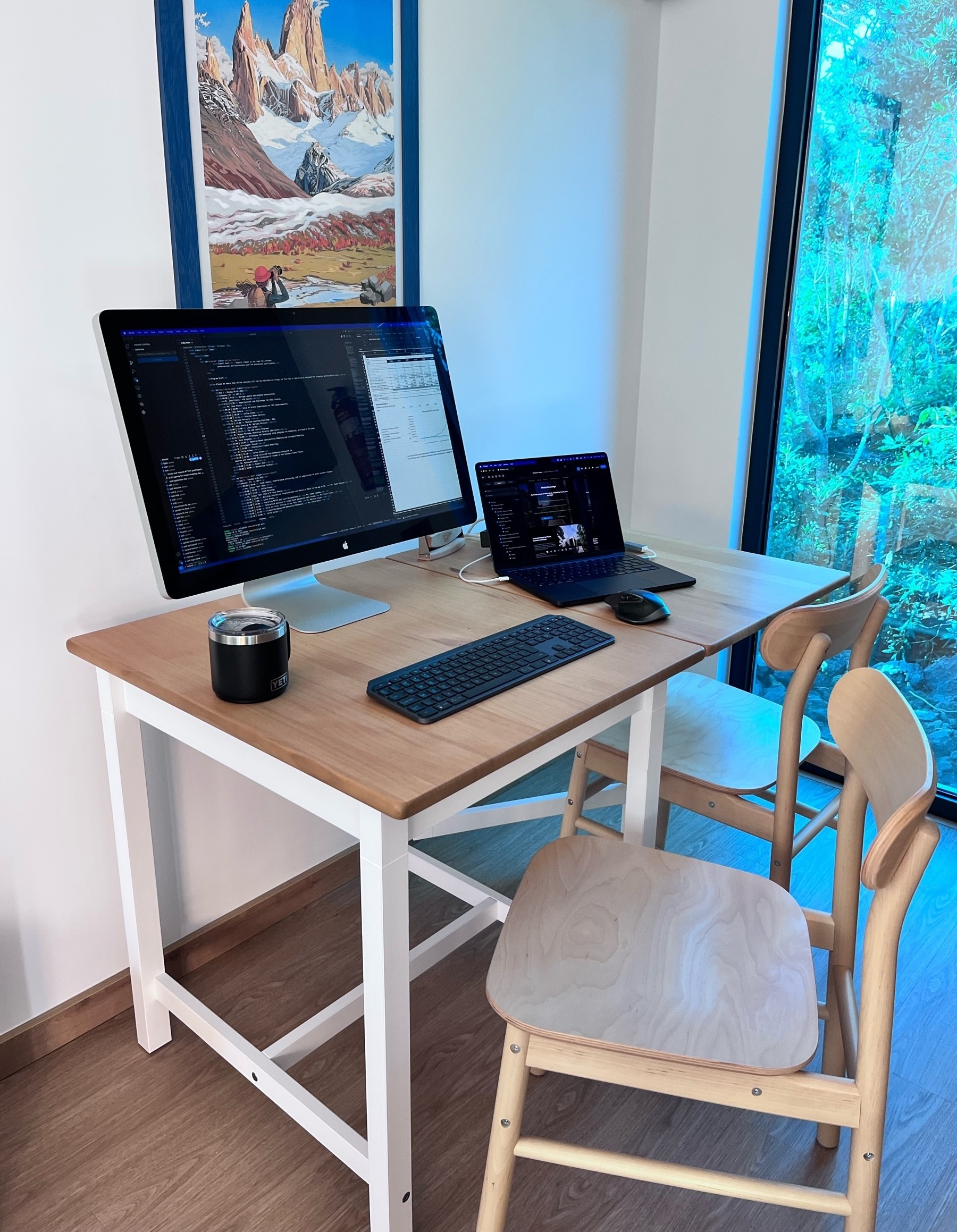 Living room and dining table set up for work