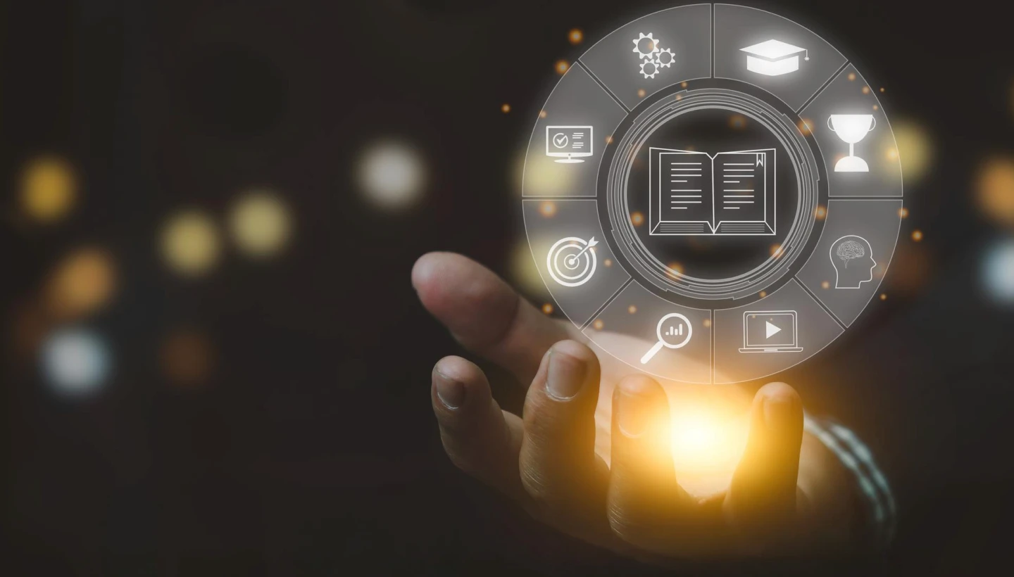 The image illustrates a learning management system for OBBW training and skill development.