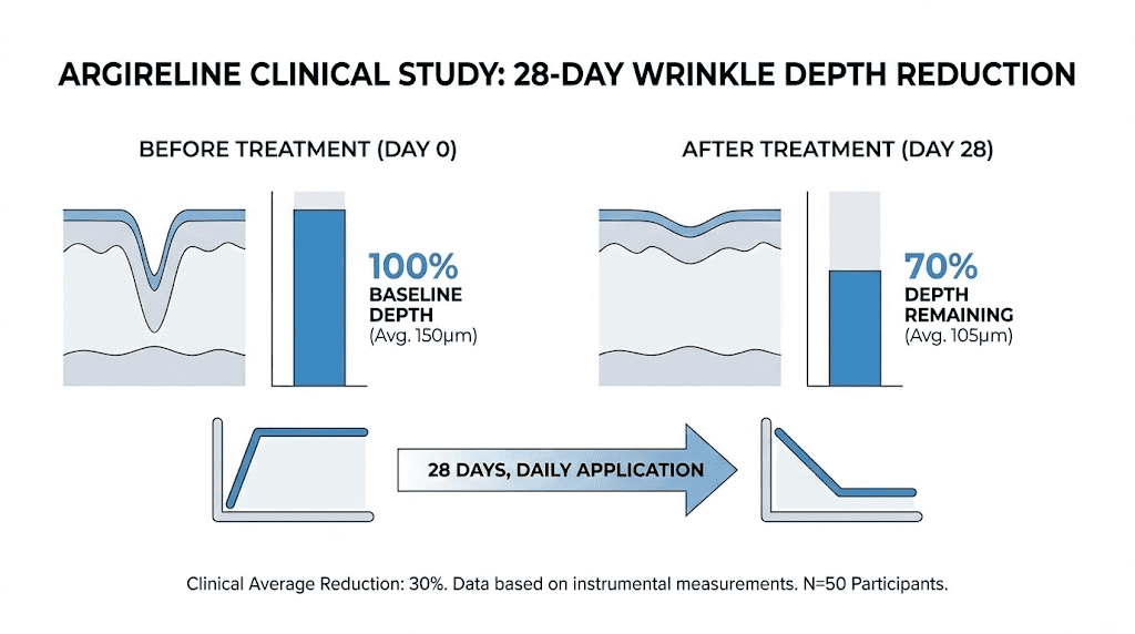 Clinical study results showing Argireline wrinkle reduction over time