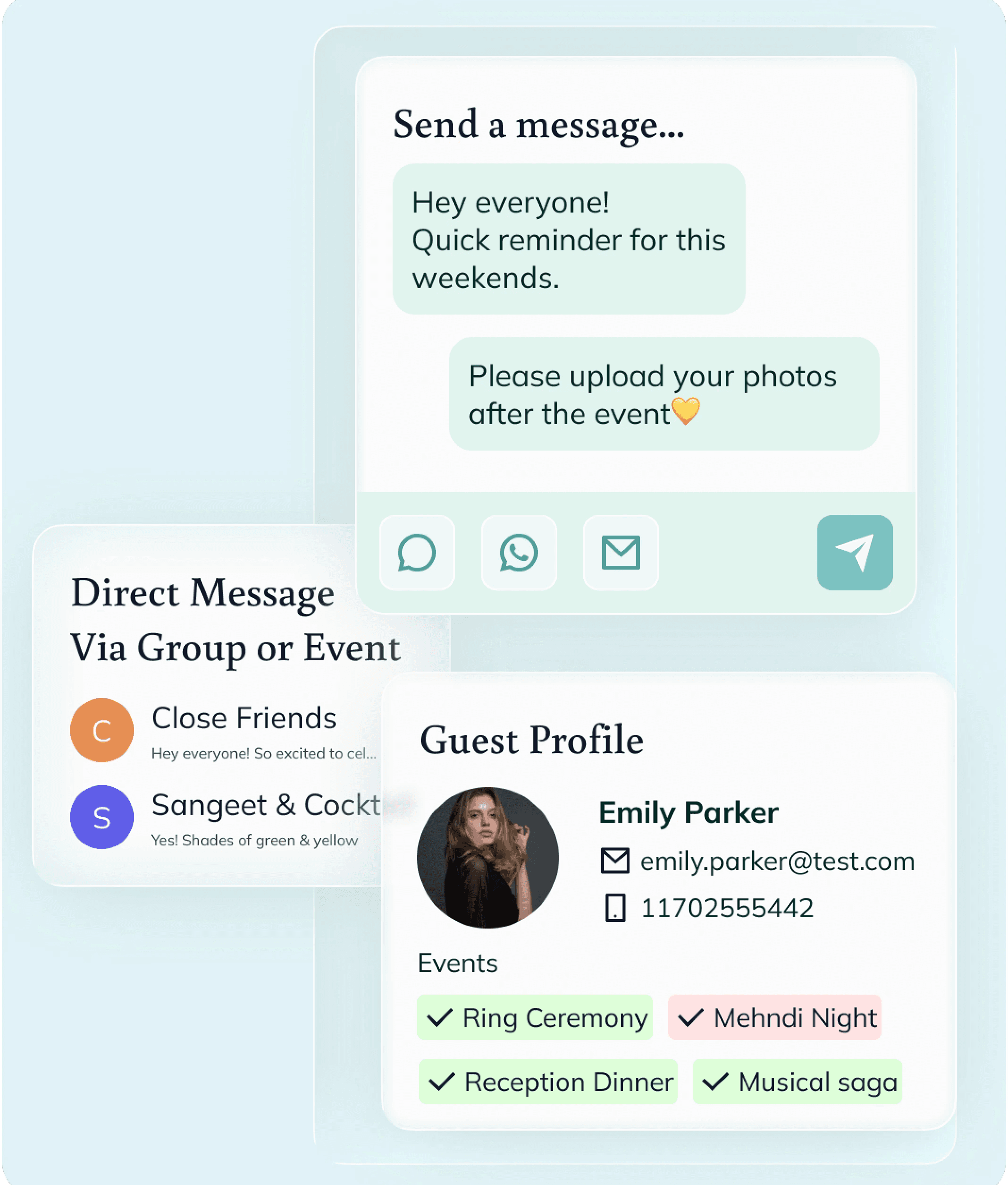 Guest messaging interface and profile management screen