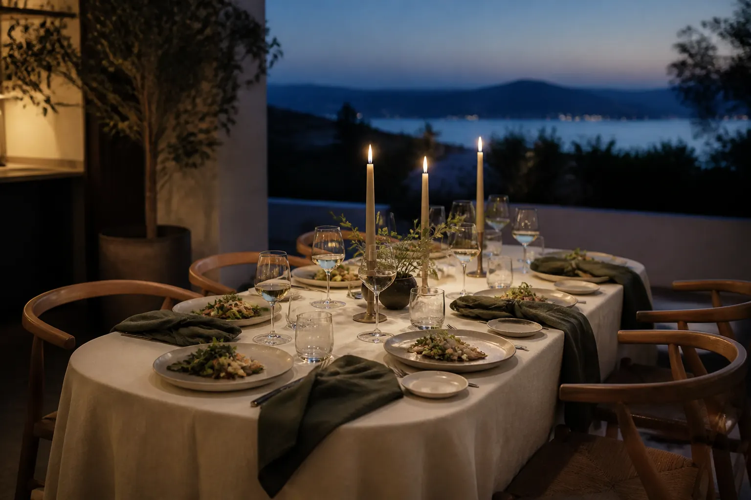 A private dining room laid for an evening at home