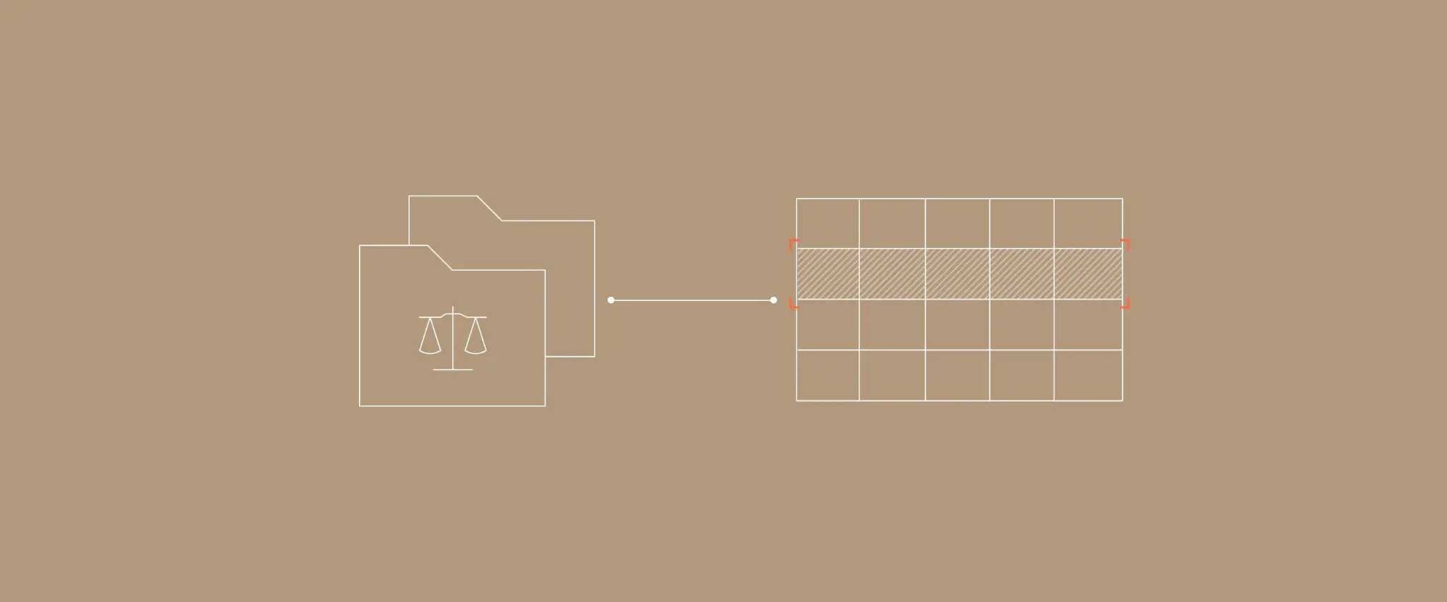 Folders with a scale symbol connected to a grid.