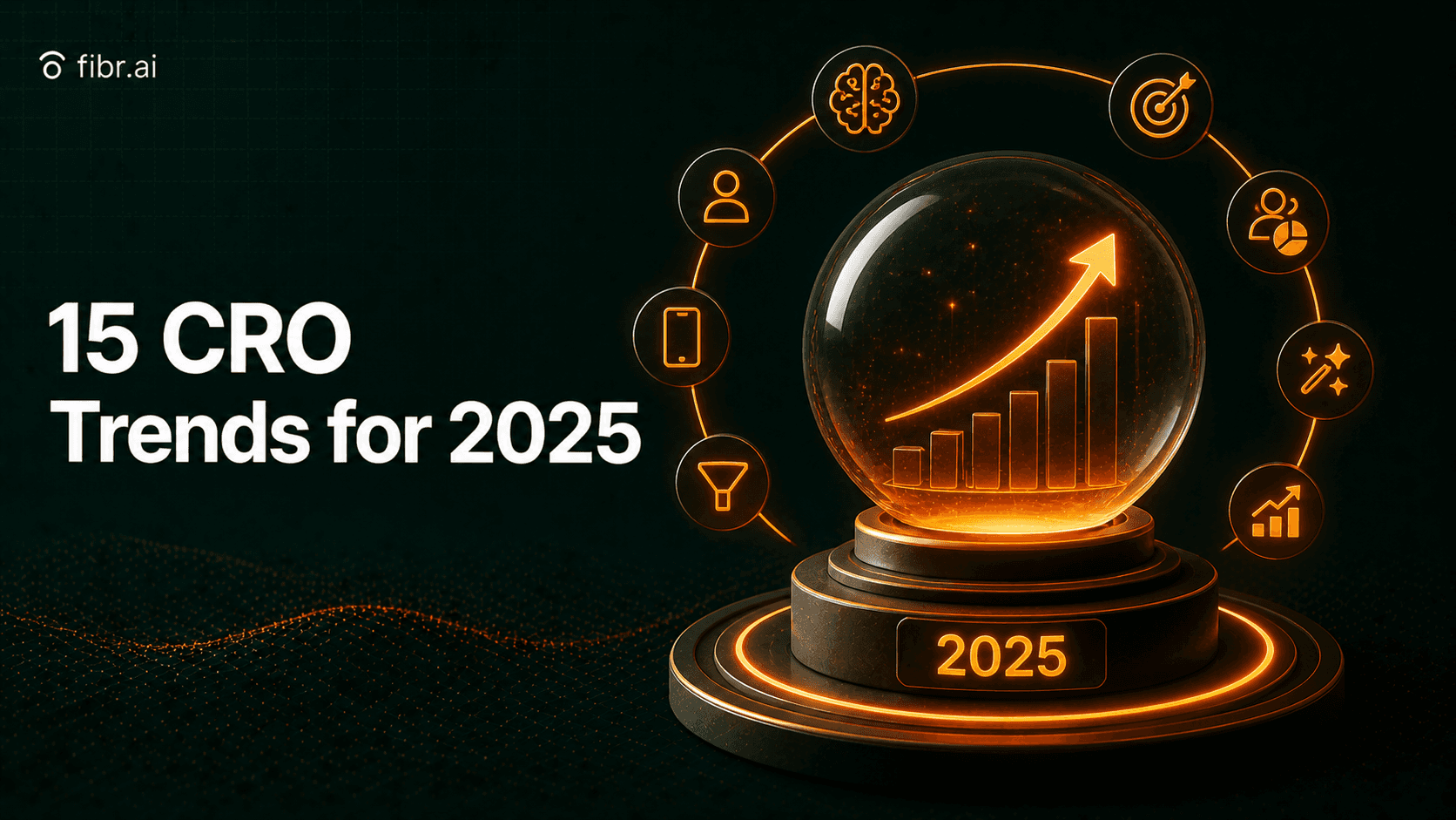 CRO trends 2025 visualization showing emerging optimization signals and analytics insights surrounding a central growth indicator, highlighting future-focused strategies to improve conversions.