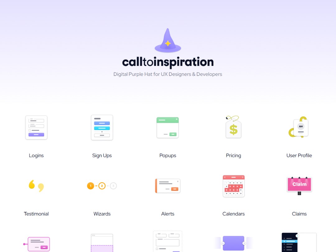 Icons for logins, sign-ups, popups, pricing, and user profiles.