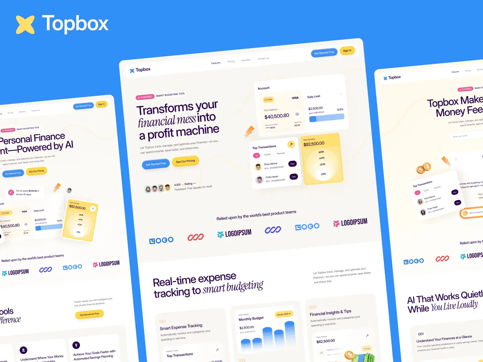 Topbox multi-layout SaaS Framer template for startup website