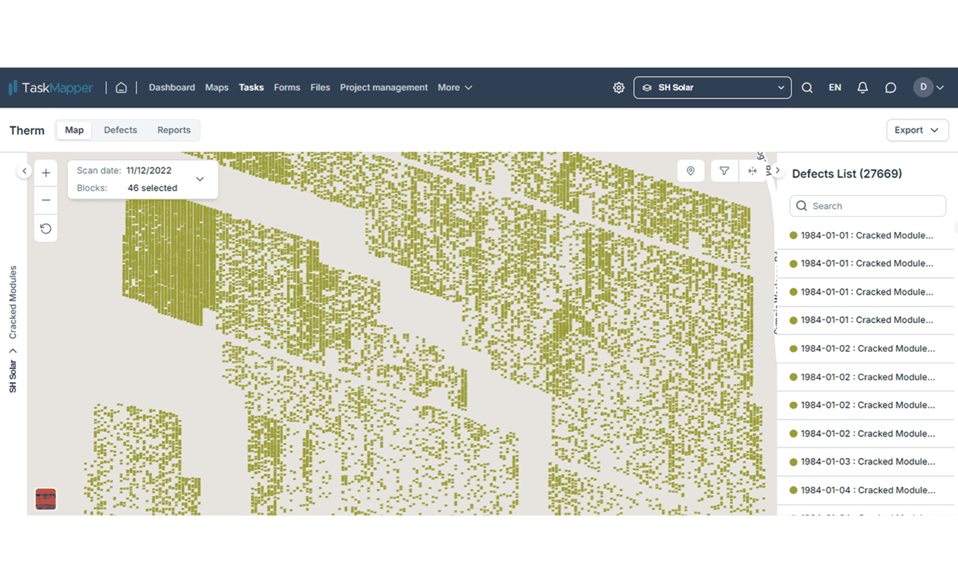TaskMapper THERM: Map view of identified defects