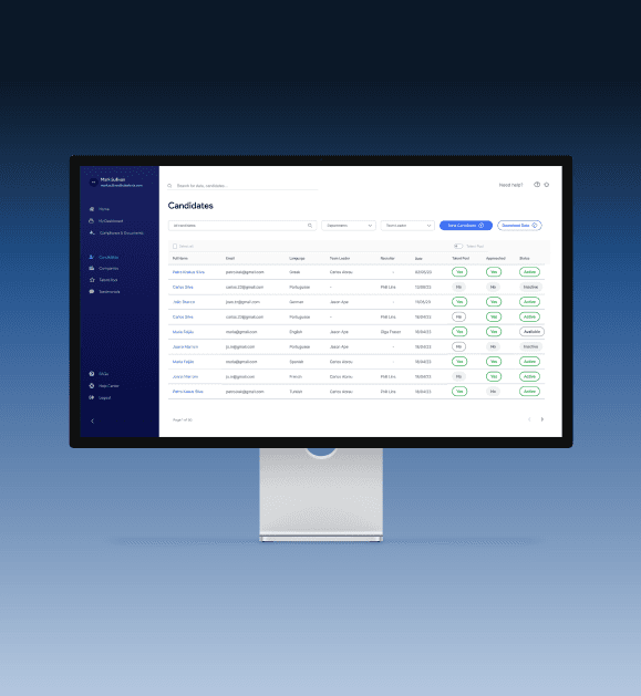 computer monitor displaying the home screen of a dashboard with gradient background