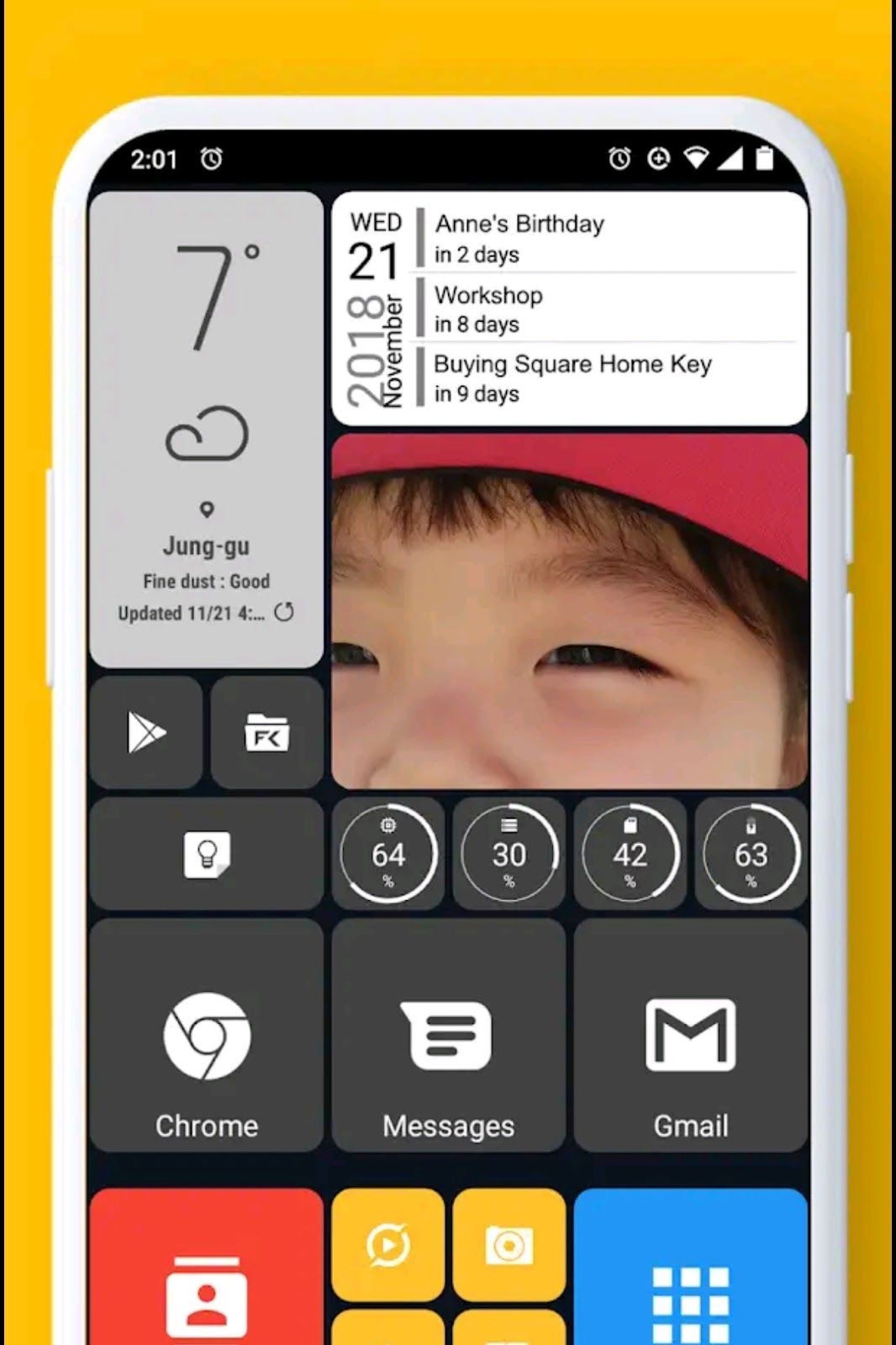 Square Home Launcher with tile-based Android layout, offering a customizable minimalist launcher for focus and productivity.