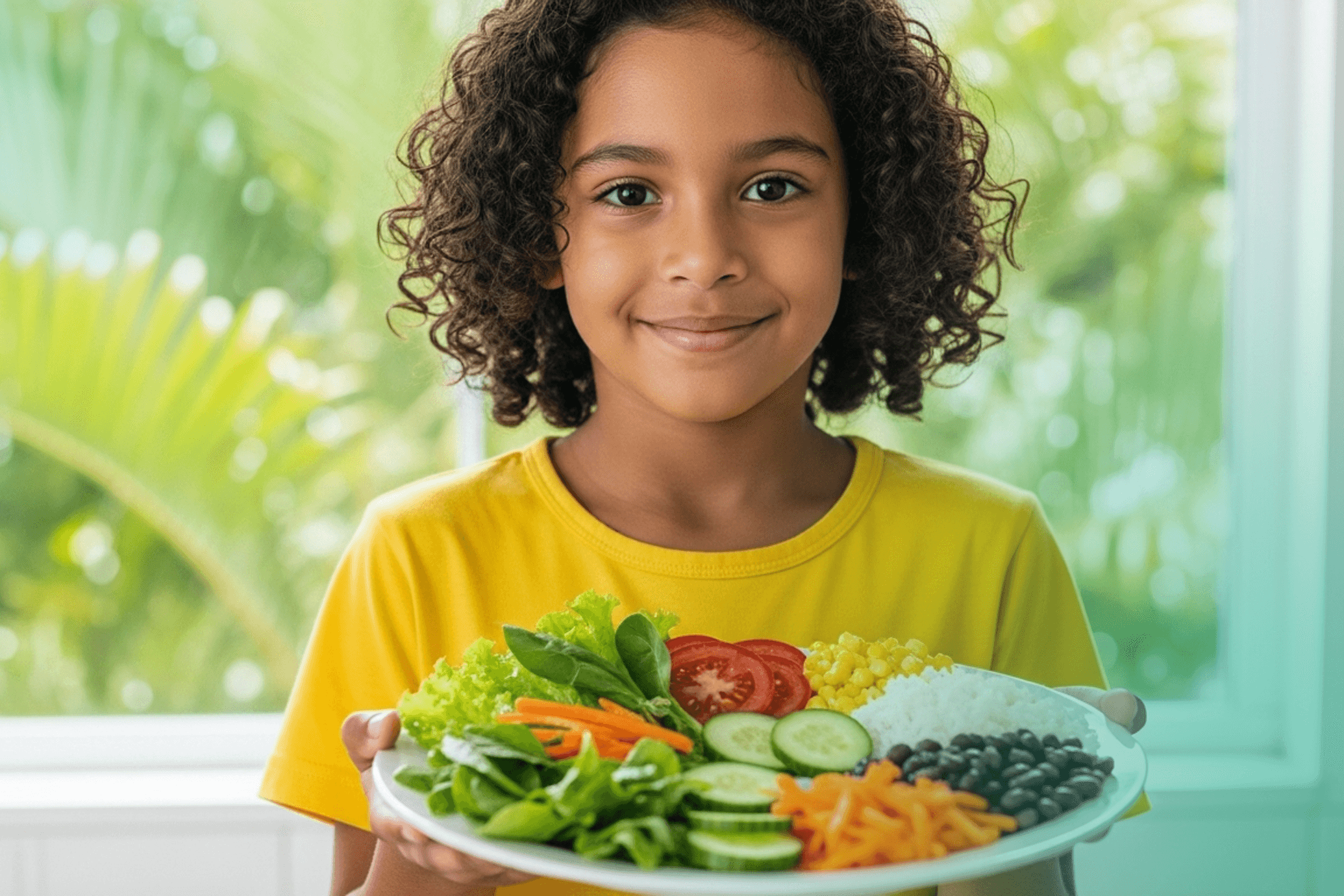 Família sorrindo enquanto prepara uma salada colorida na cozinha, representando o impacto positivo da educação em saúde nos hábitos familiares.