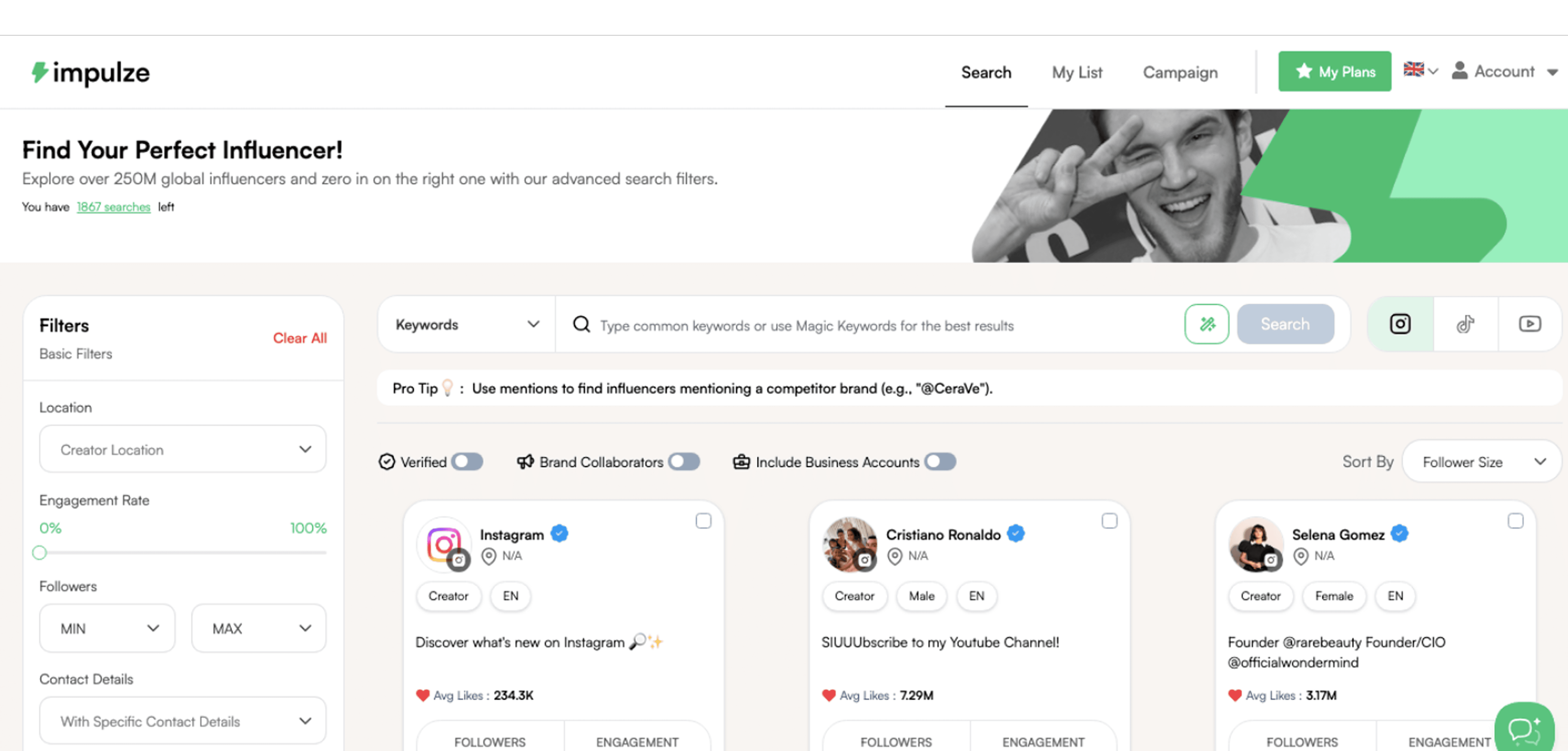 Find influencers using impulze.ai