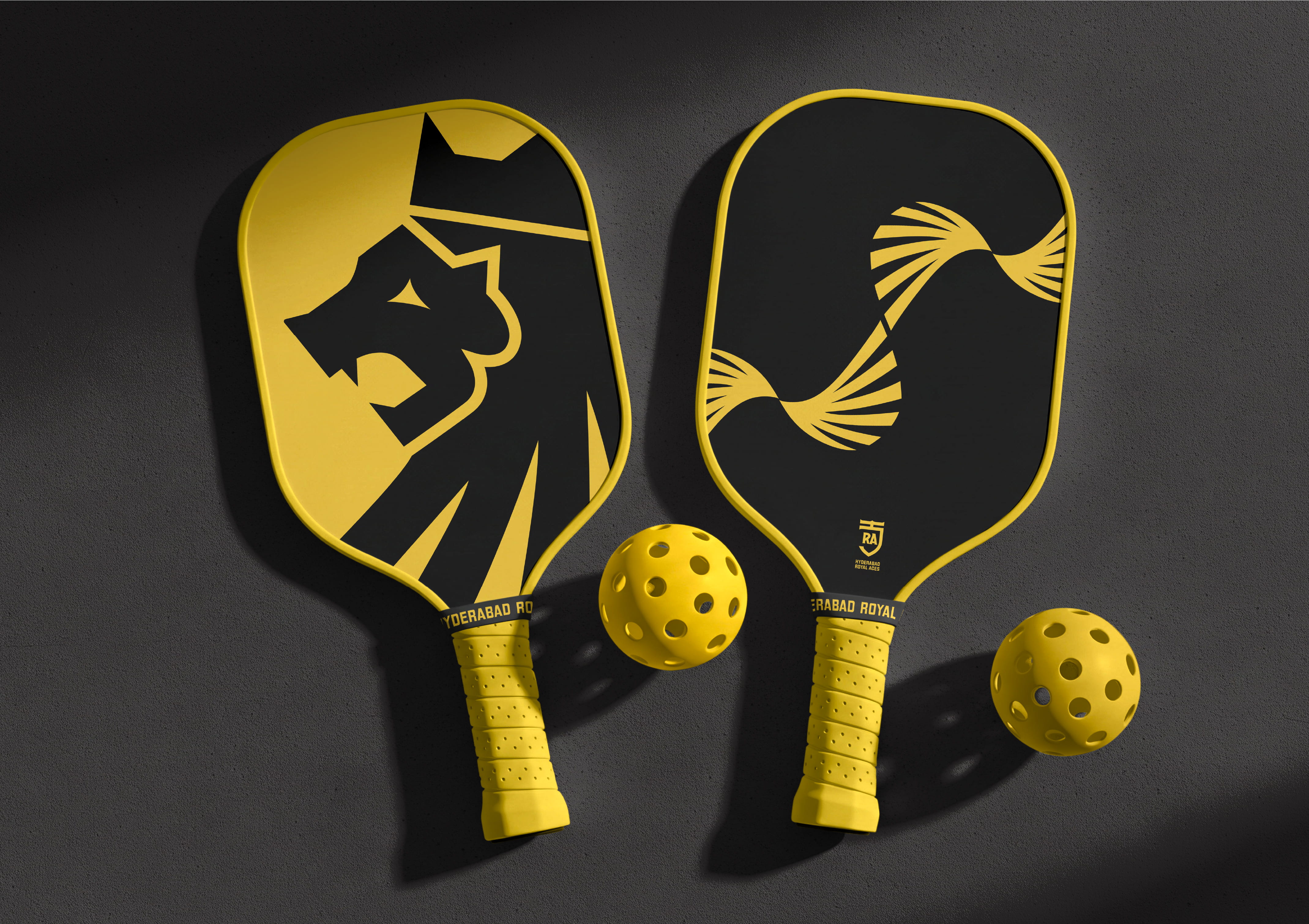 Hyderabad Royal Aces Pickleball team logo by BMEG, combining regal sports imagery with real estate strength to represent Rajapushpa’s vision of healthy, active community living in India.