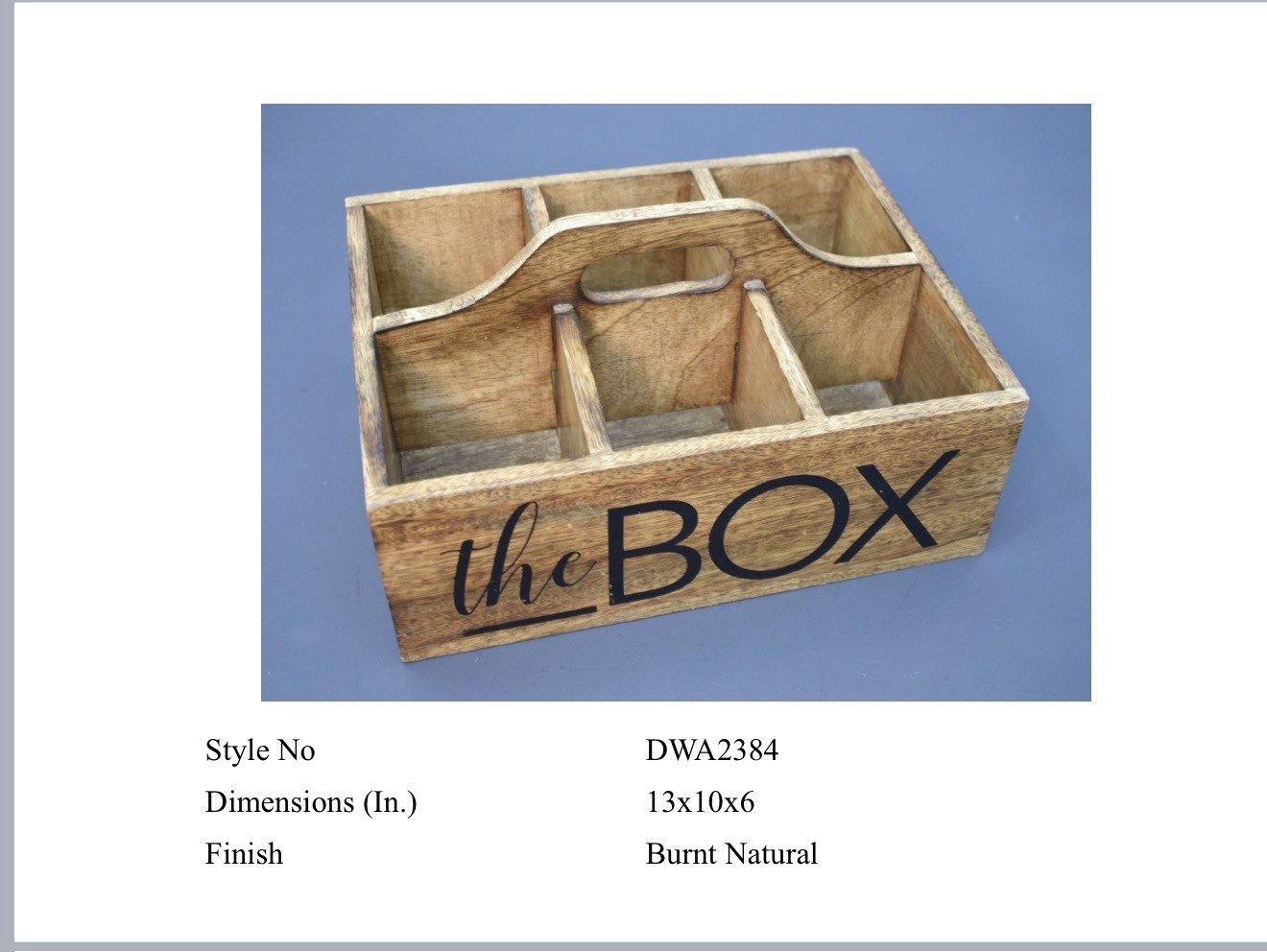 Wooden cutlery organizer box with compartments and handle