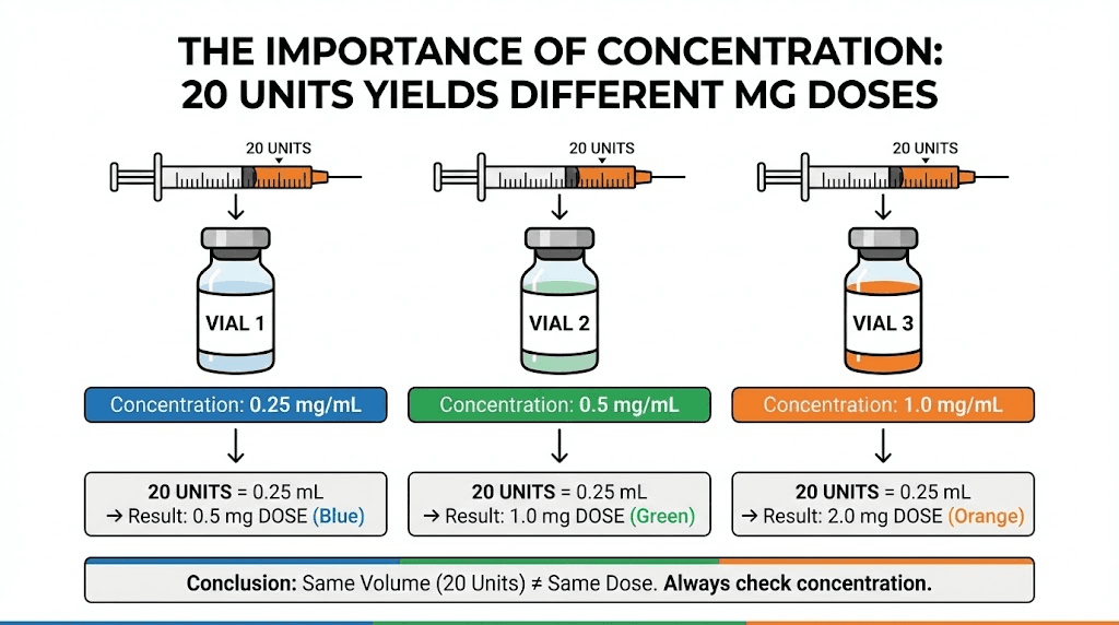 Why 20 units of semaglutide equals different mg doses at different concentrations