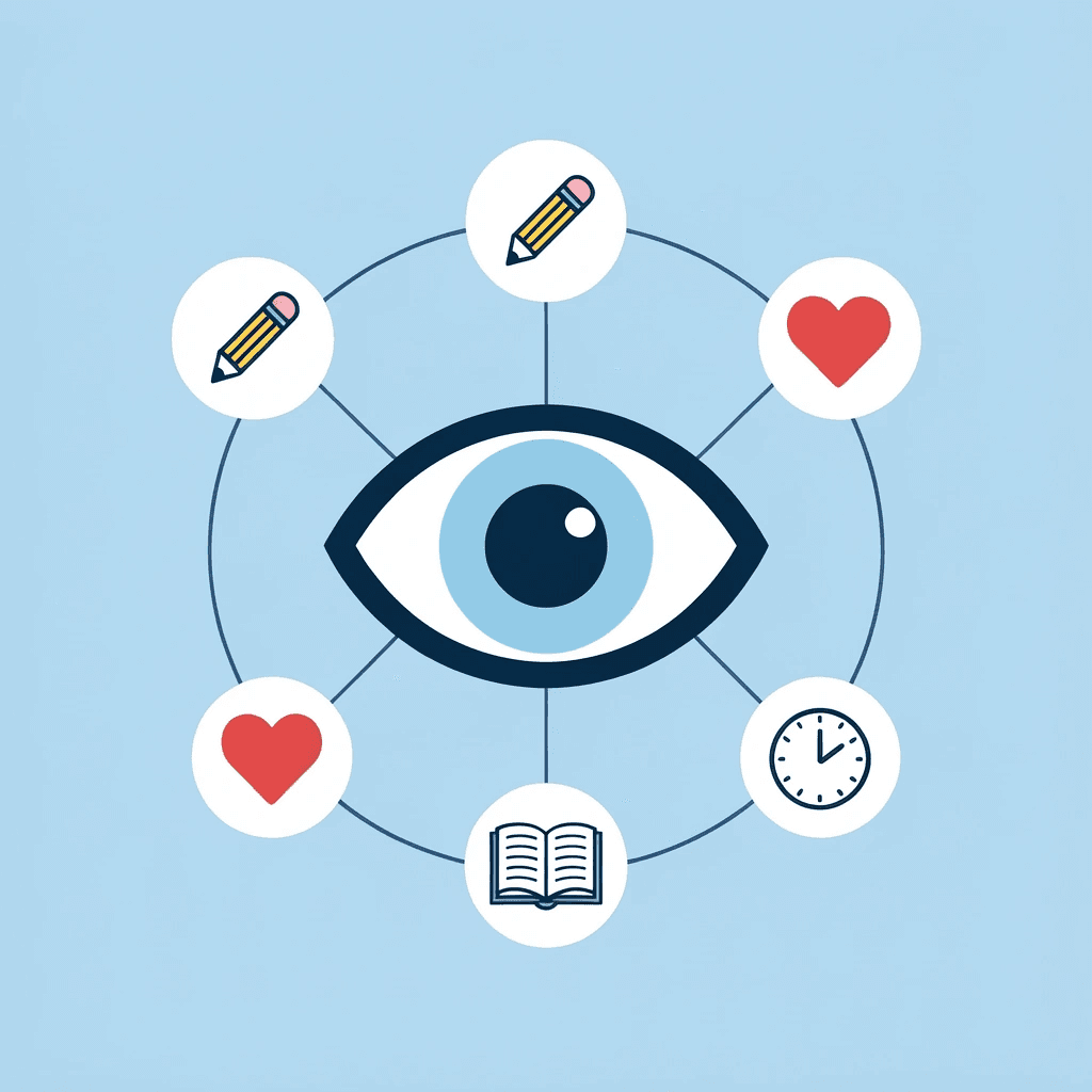 Central hub showing self-portrait activity connected to four surrounding skill development areas