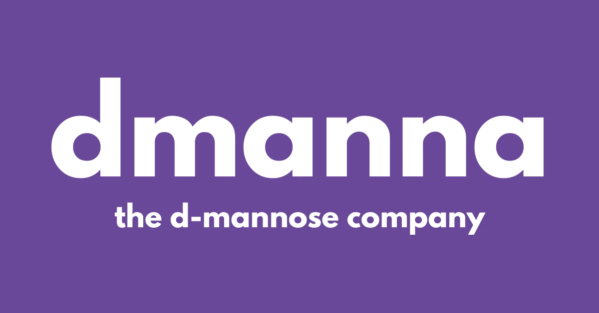 Dmanna logo, the d-mannose company, in white text on a purple background.