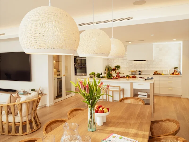 A warm and inviting kitchen and dining space