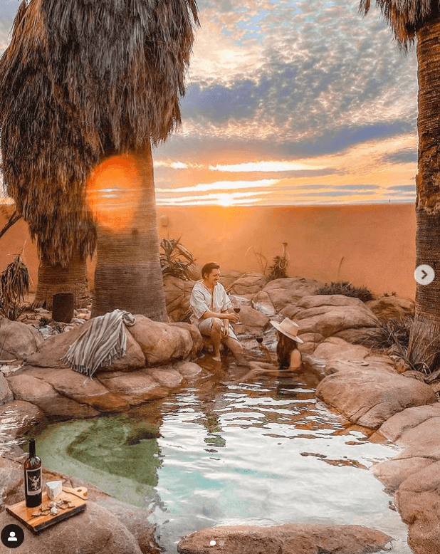 Sara and Rich Combs, desert hot tub