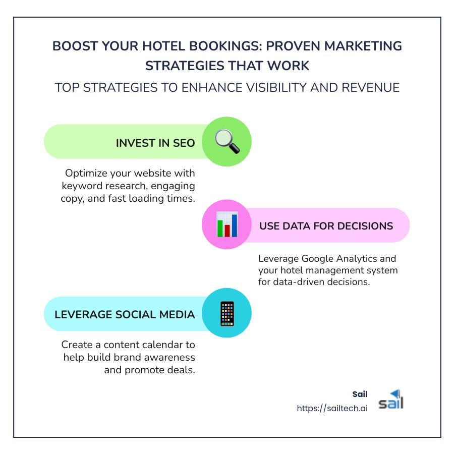 best hotel marketing strategies infographic - Best hotel marketing strategies infographic infographic-line-3-steps-colors