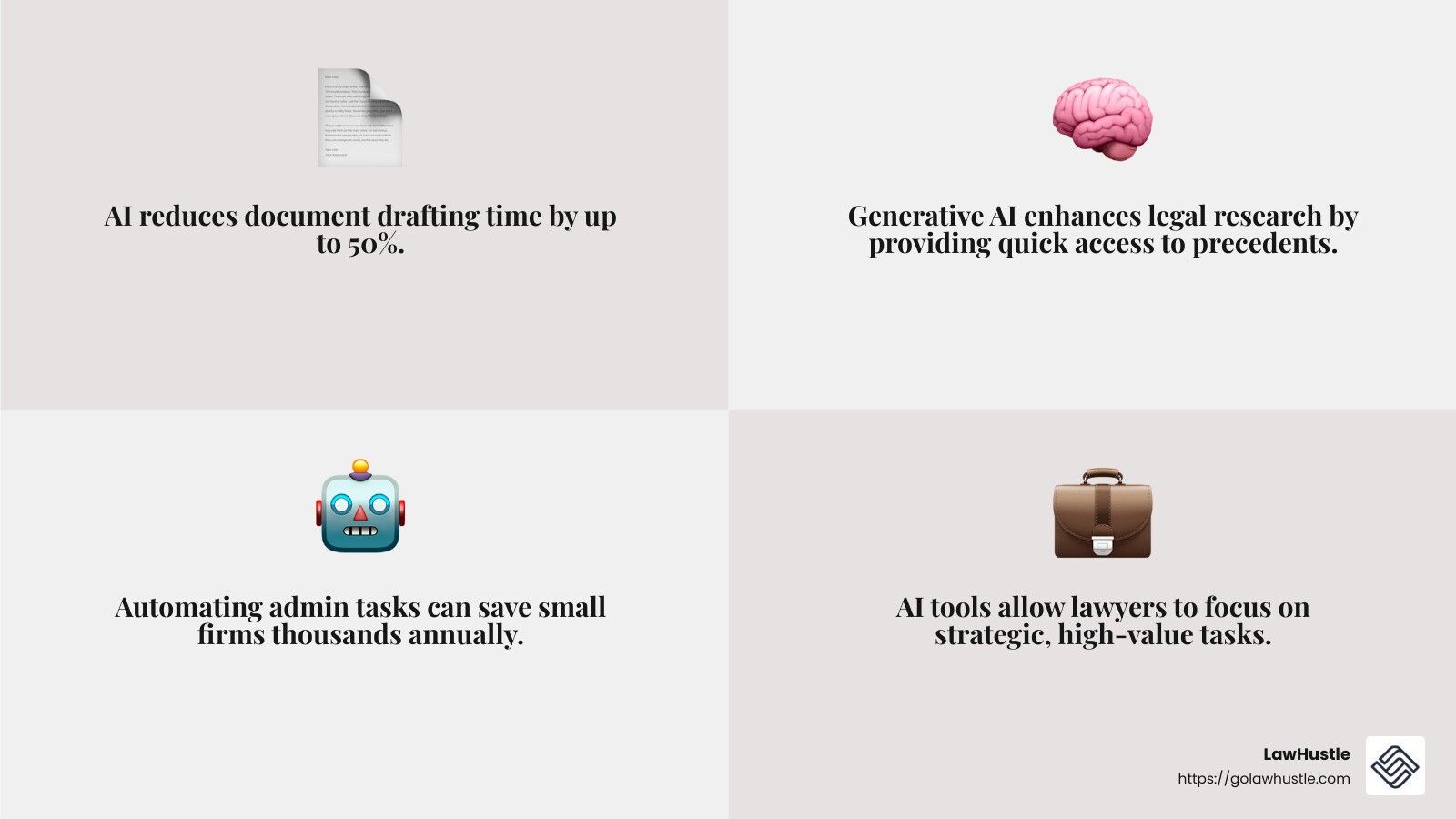 Legal Research Efficiency - generative ai for law firms infographic 4_facts_emoji_grey