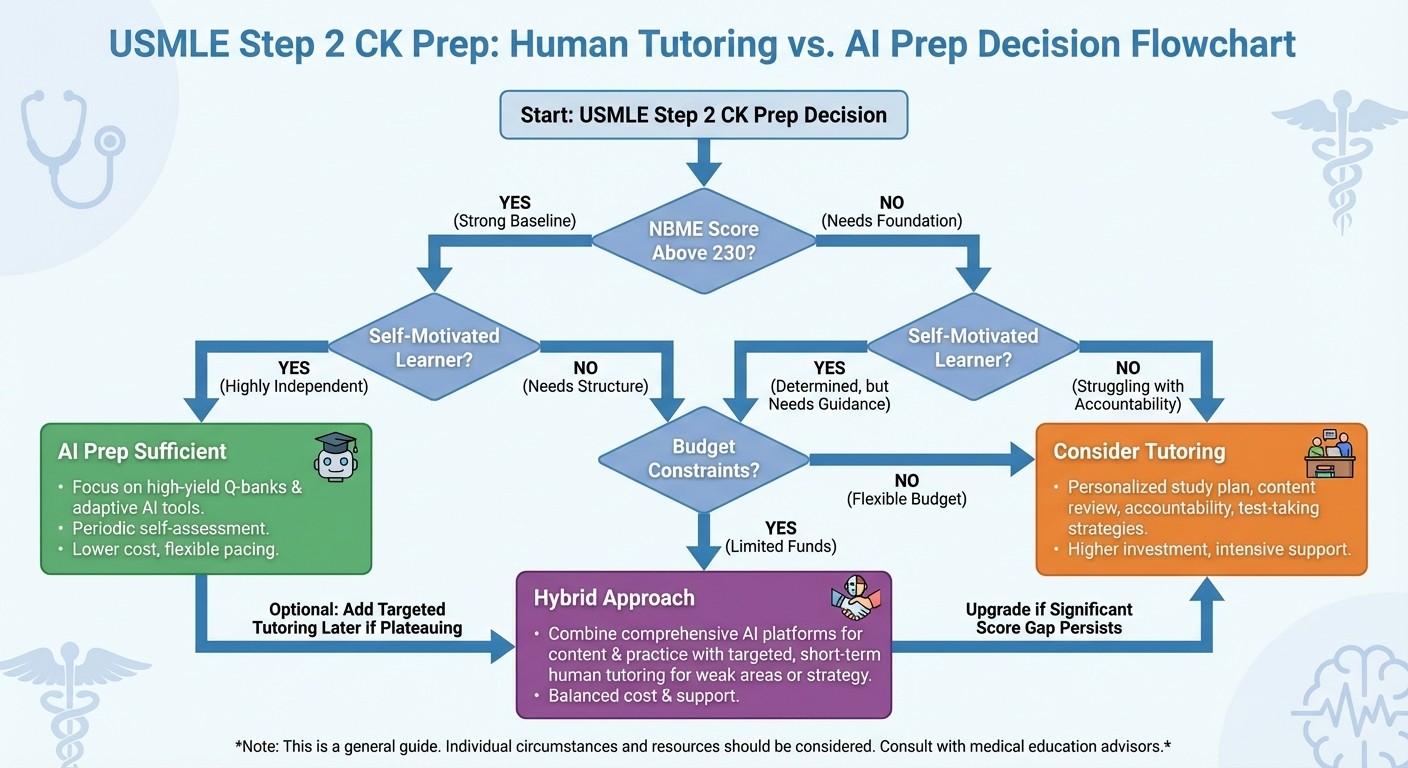USMLE Step 2 CK tutoring vs AI prep decision flowchart
