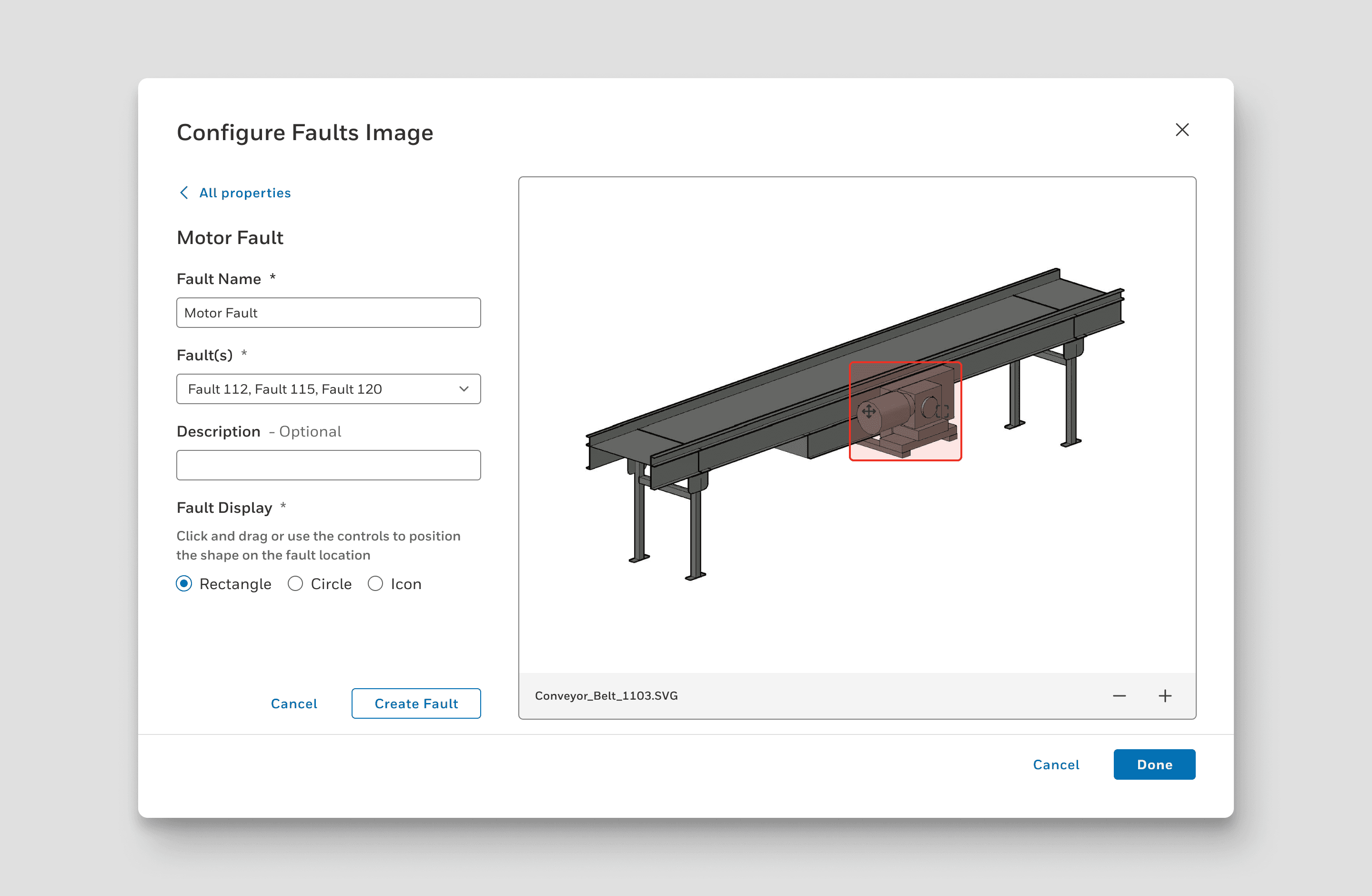 Mid-fidelity design of the image properties with a form for a fault