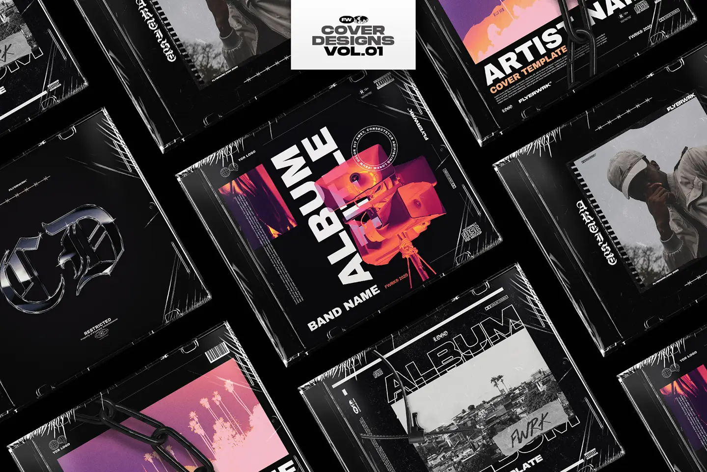 CD jewel case mockup bundle album cover design templates preview grid