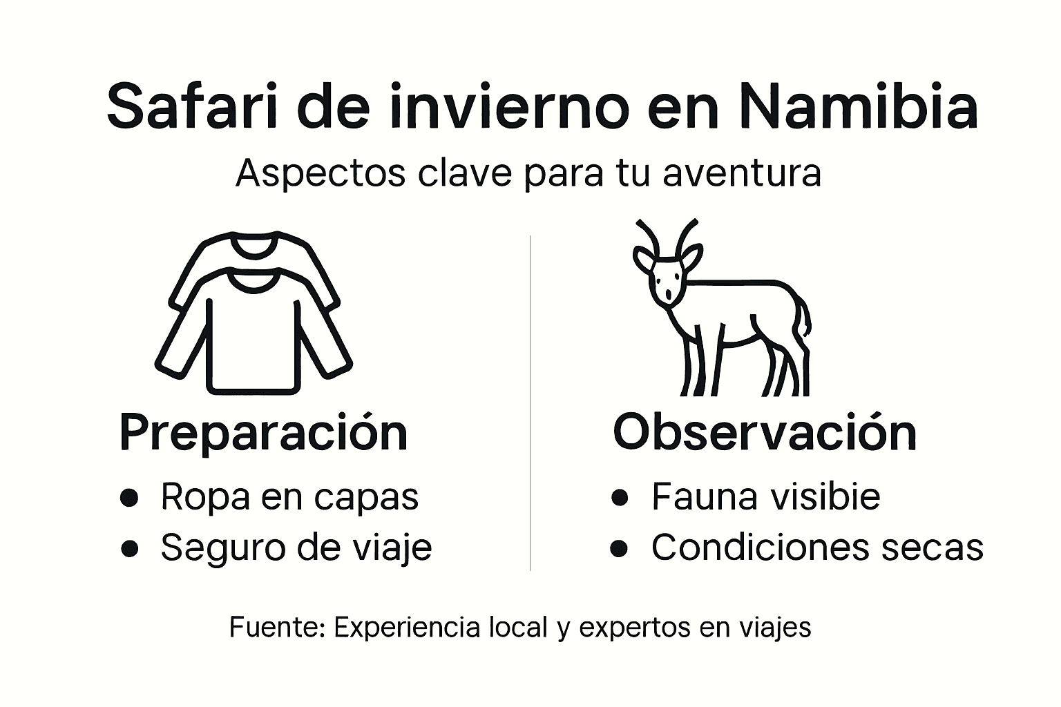 Guía visual con consejos imprescindibles para disfrutar de un safari en Namibia durante el invierno