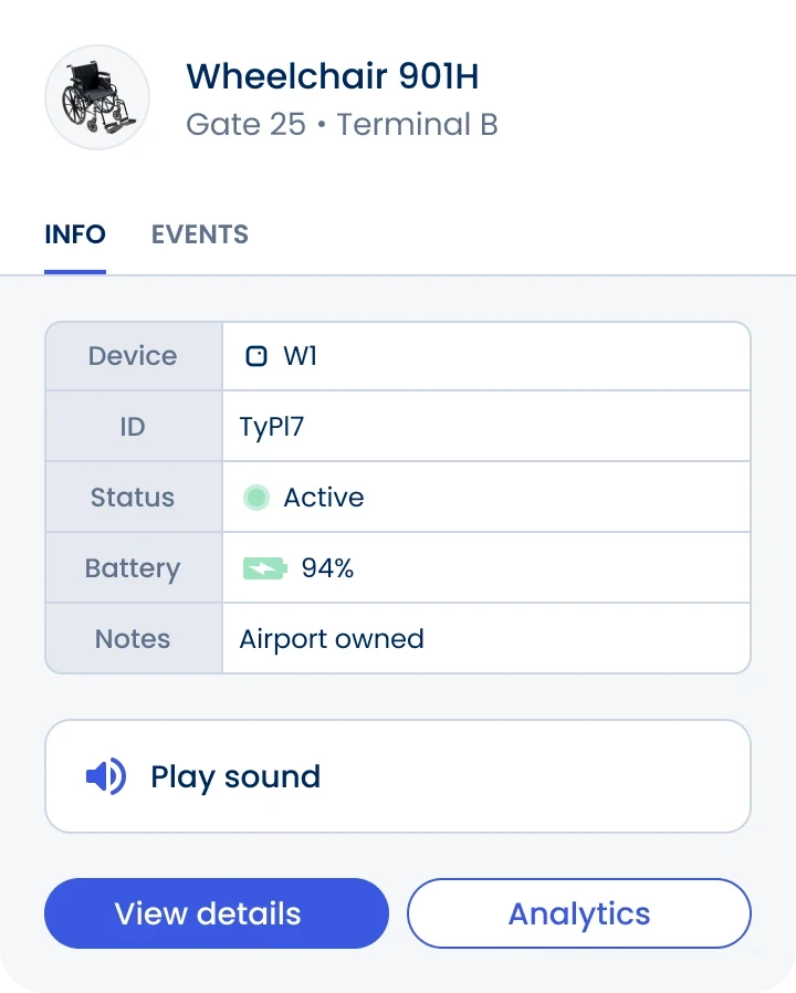 User interface window showing the information for a wheechair asset