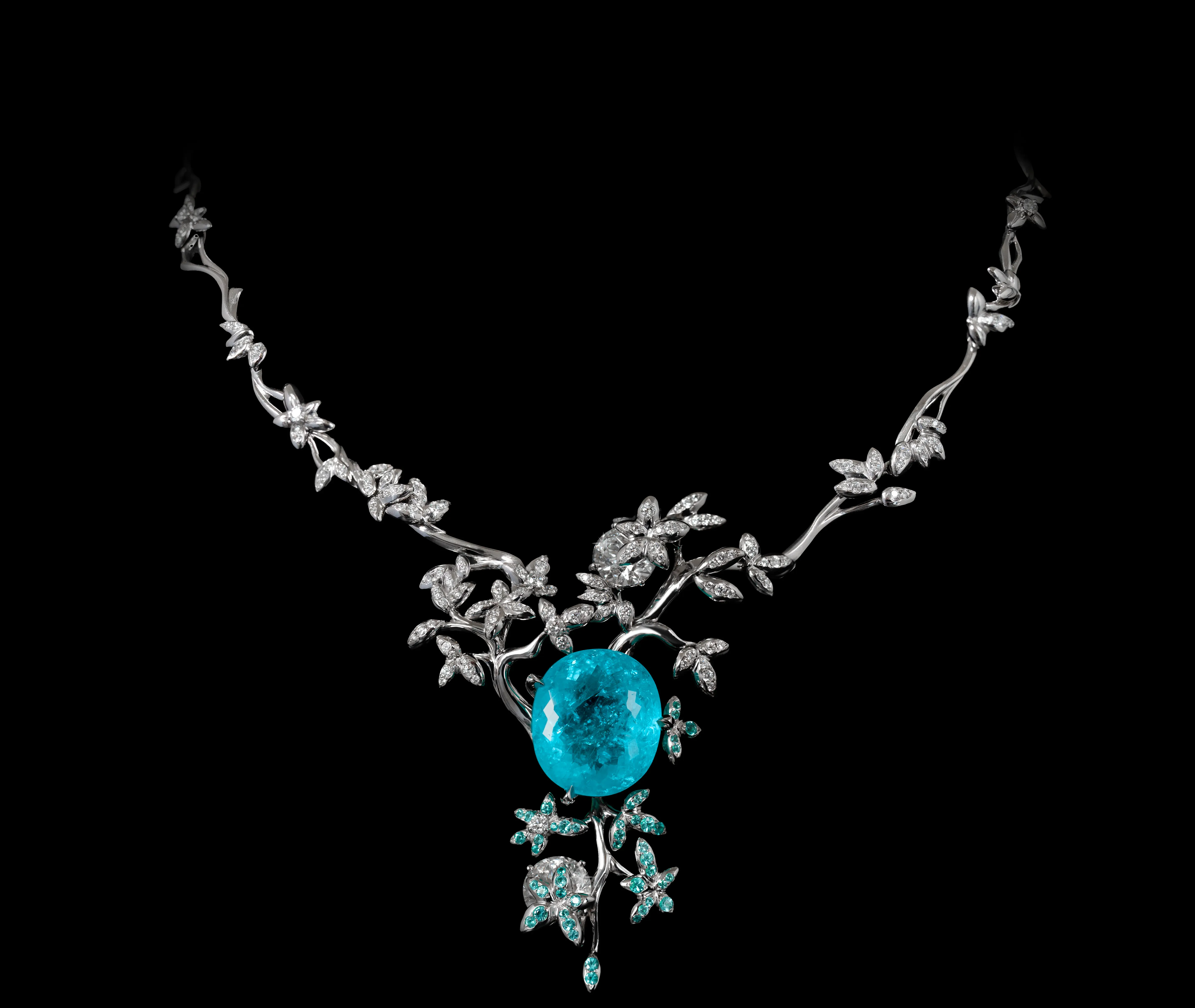 Collier Madagascar Haute Joaillerie Maison Édéenne pavé de diamants et paraïbas