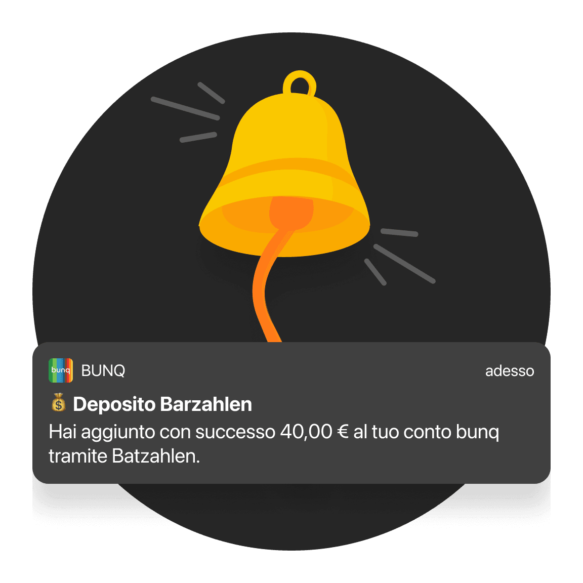 Una notifica con un'icona a campana gialla, che indica una richiesta tramite una piattaforma di messaggistica.