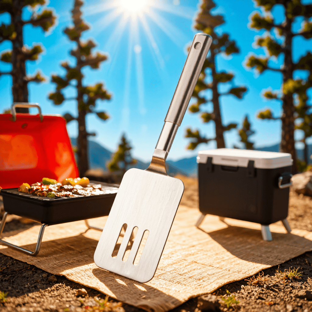 product photography of a stainless steel spatula used for flipping and serving food