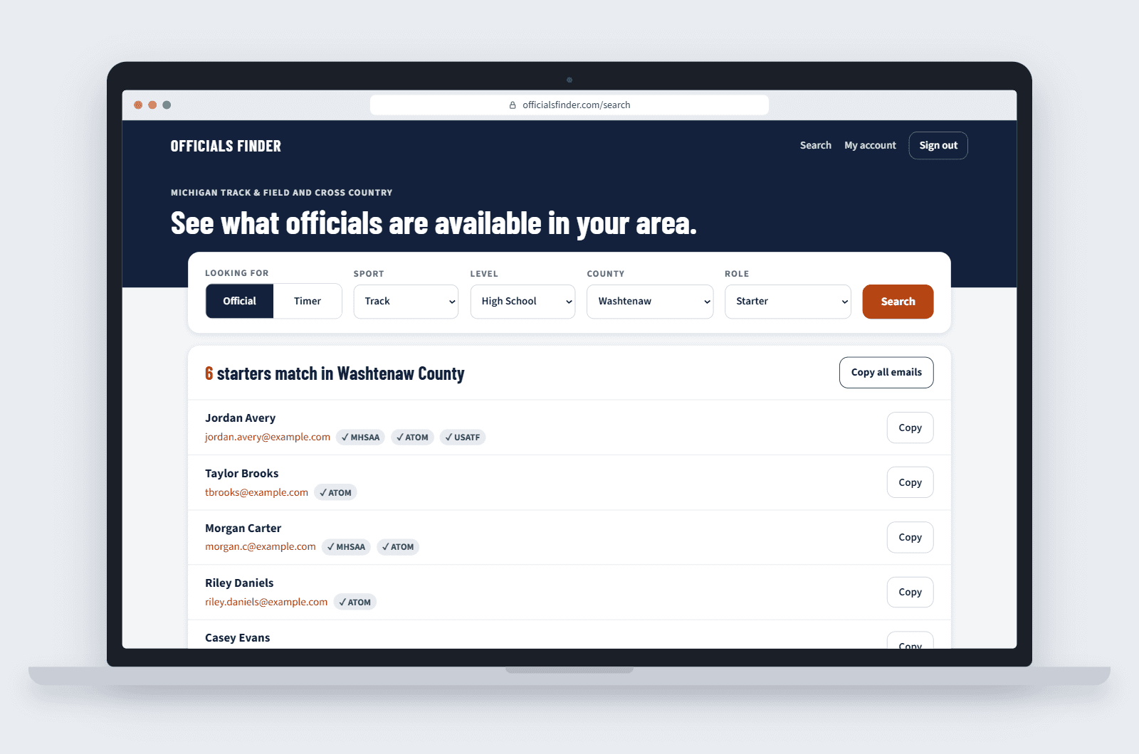 Officials Finder visual