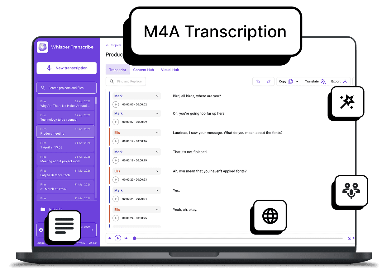 Interfaz de WhispeerTrasncribe para transcripción M4A