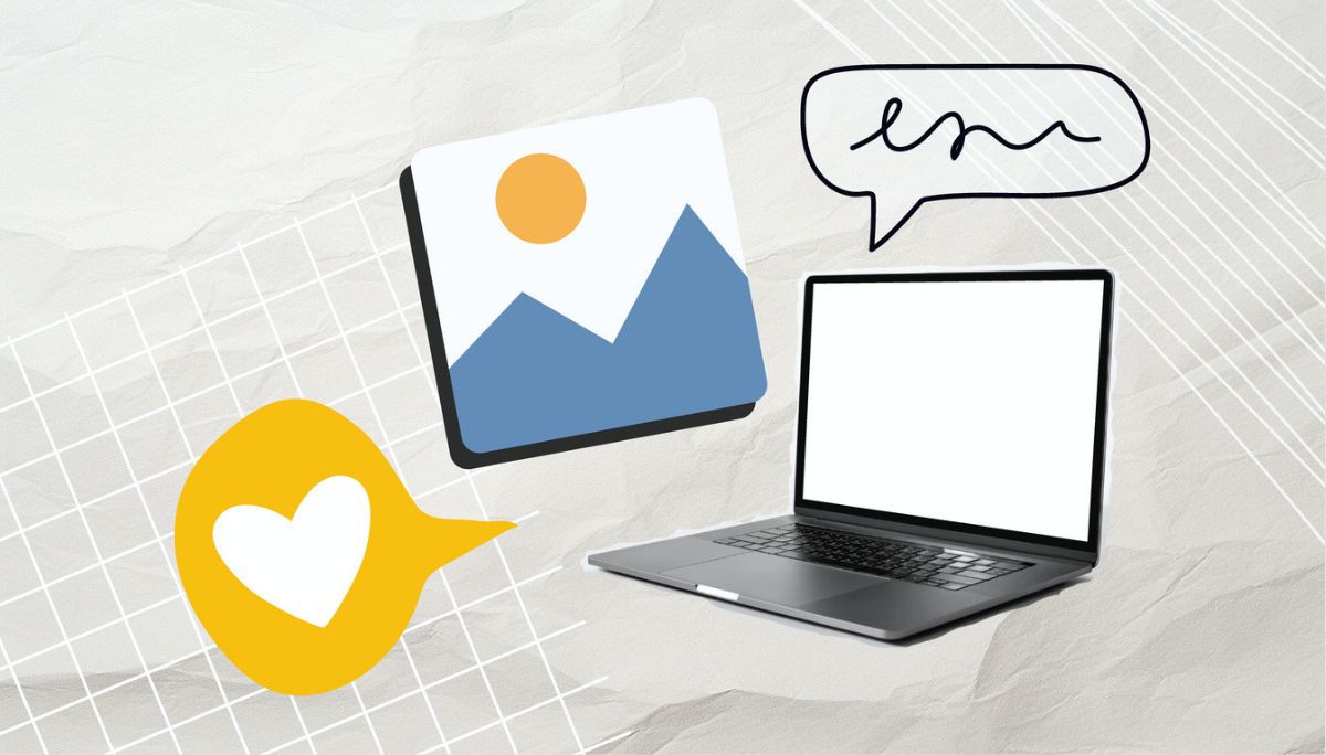 Collage of laptop with speech bubbles and heart icon, symbolizing how to build a recruitment newsletter that candidates actually read.