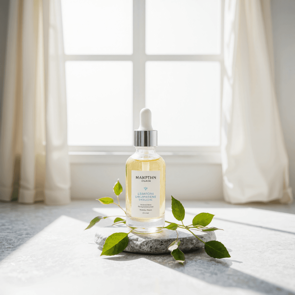 product photography of a bottle of moisture balancing serum