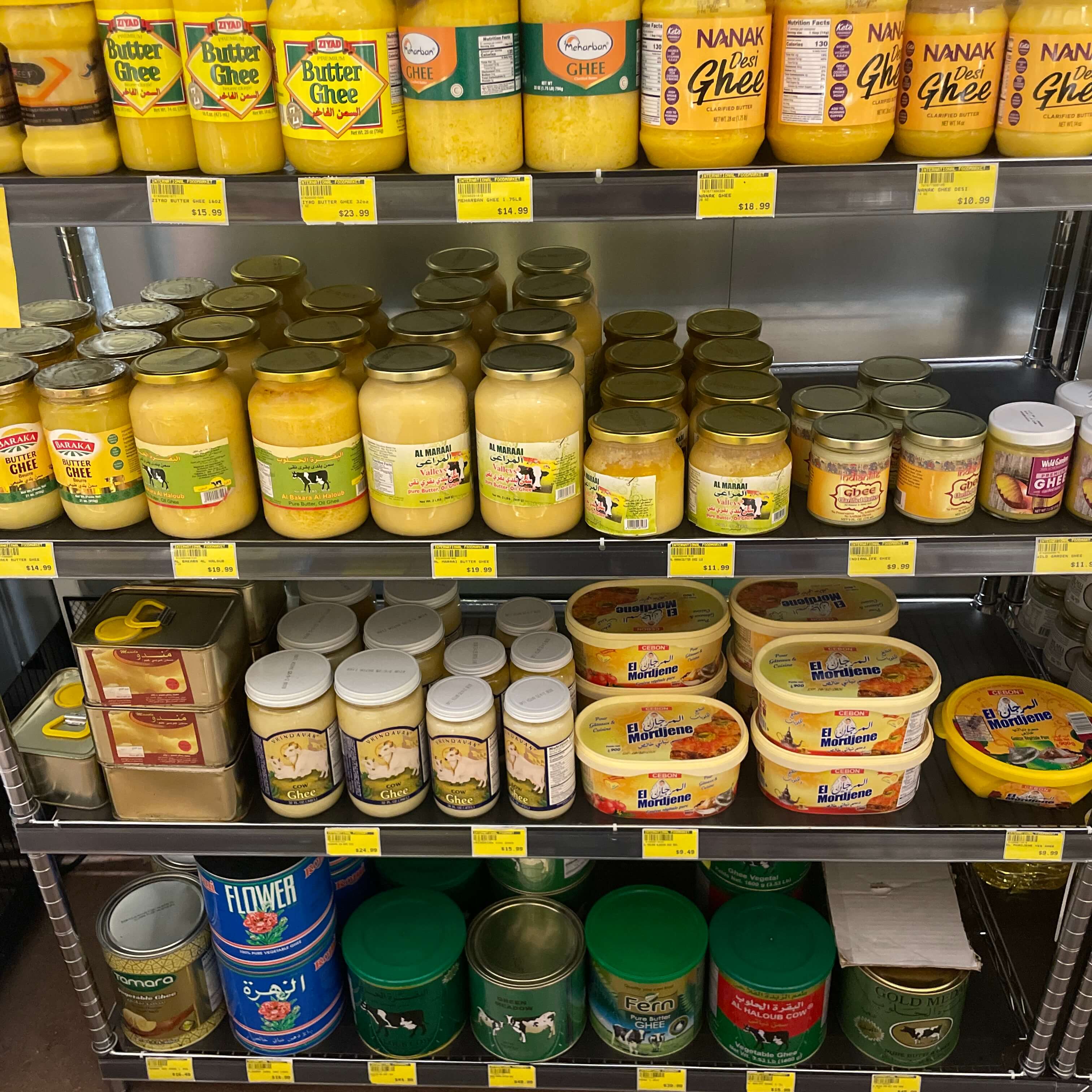 Jars of ghee and butter products available at International Food Market Orlando.