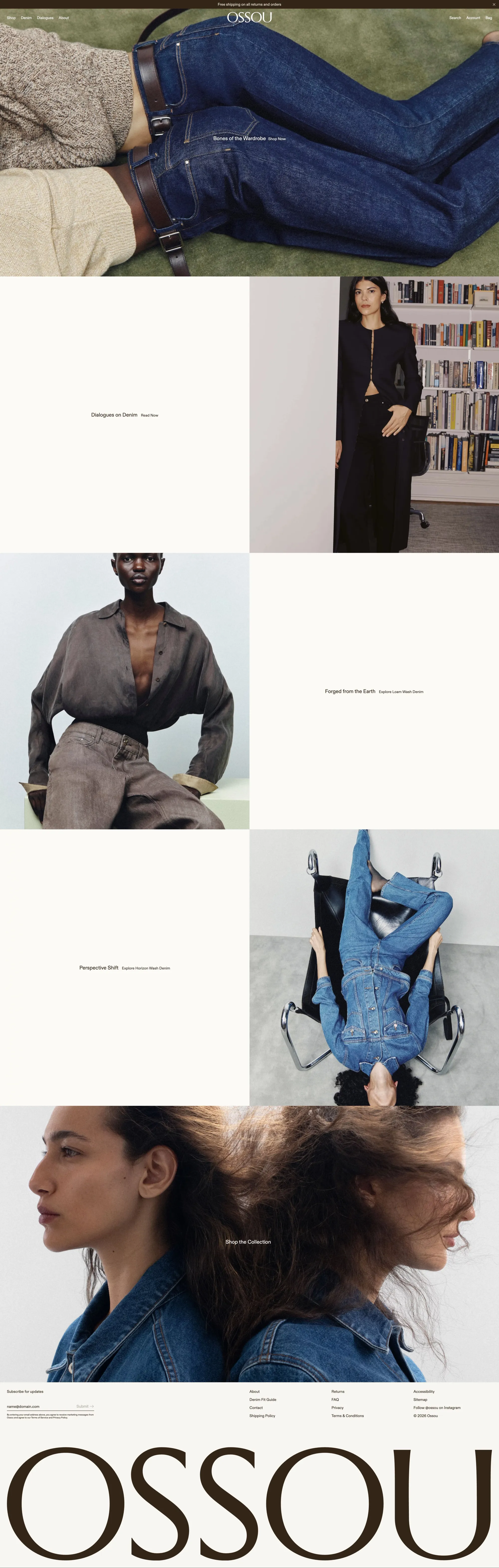 Ossou Denim Official Website ecommerce page screenshot showcasing Ecommerce and Fashion design